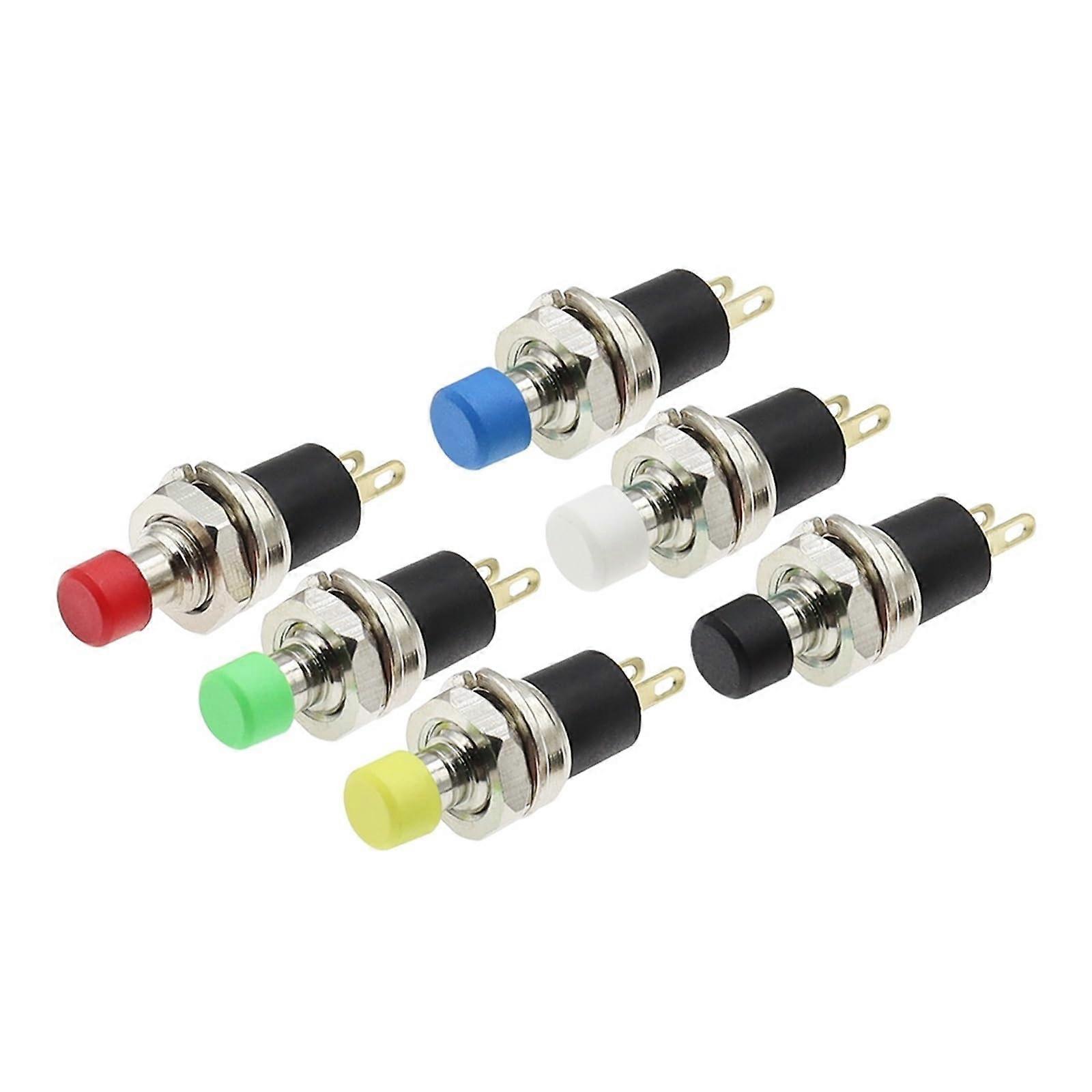 Push Button Switch 7mm Momentary Push Button Switch, Gold Plated, Black, Auto Lock, Reset, 6Pack