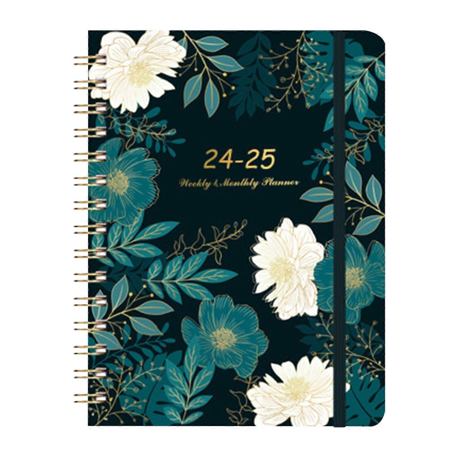 Generic 2024-2025 Flower Calendar Diary, Weekly/Monthly Planner with Holidays, Thick Paper, Back Pocket, Coil Binding - Compatible with refill