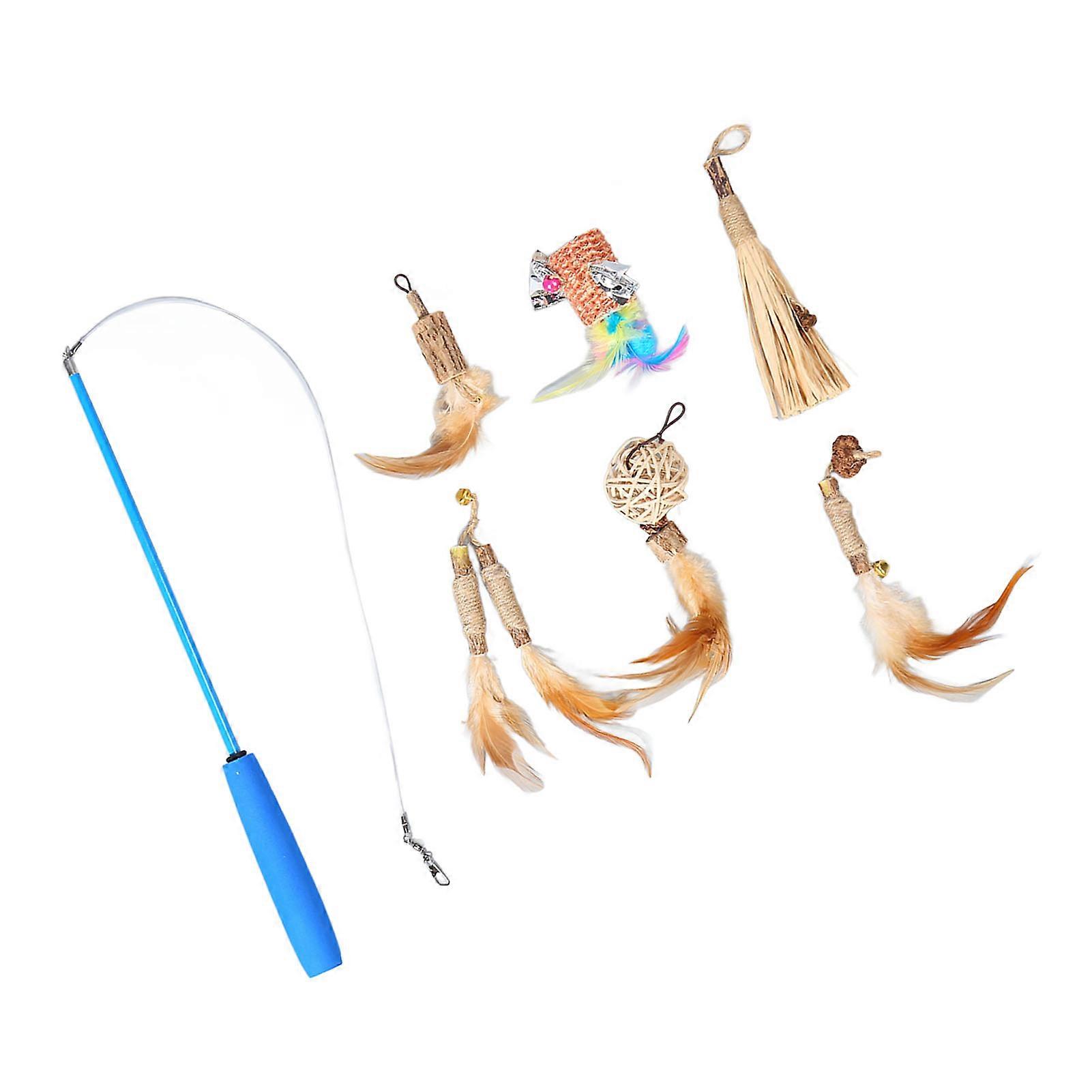Cat Toys 6 Replacement Heads Retractable Interactive Eco Friendly Lightweight Easy to Store Cat Teaser for Indoor