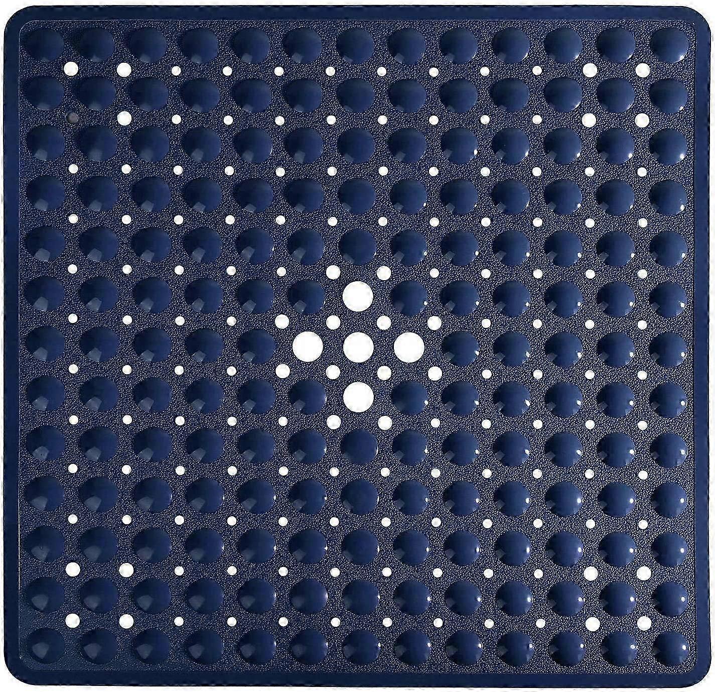 スクエア バス シャワー 浴槽マット 浴室用, ノンスリップ バスタブマット サクションカップ付き, ドレンホール, 洗濯機, 21 X 21 インチ, ネイビーブルー