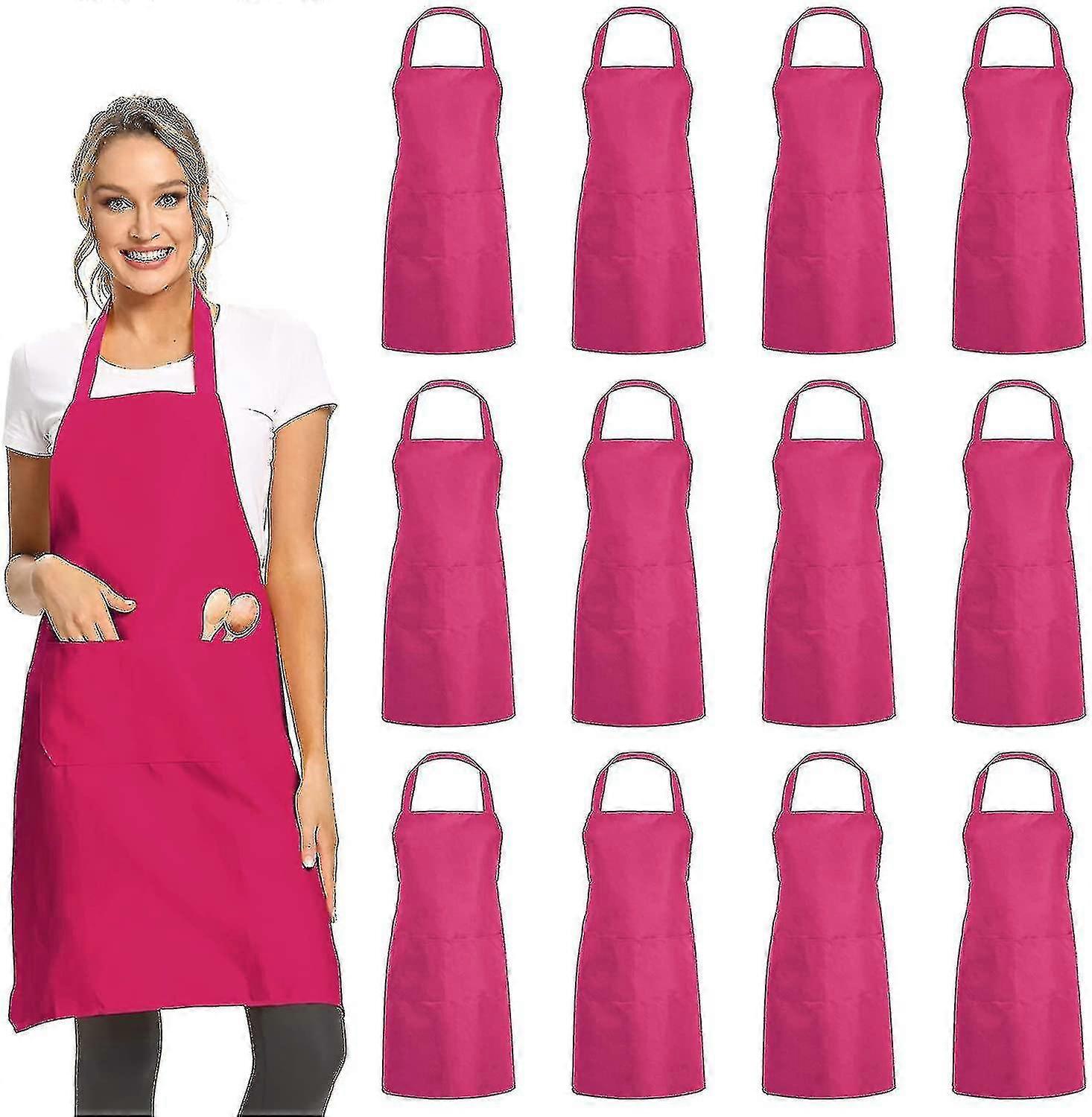 Aprons for kitchen use - 12 pack plain bib aprons with pockets for cooking professionals