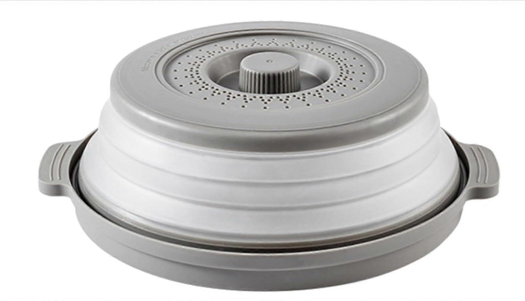 Microwave Splatter Cover Foldable Temperature Resistant Lid With Tray OilProof And SplashProof Grey