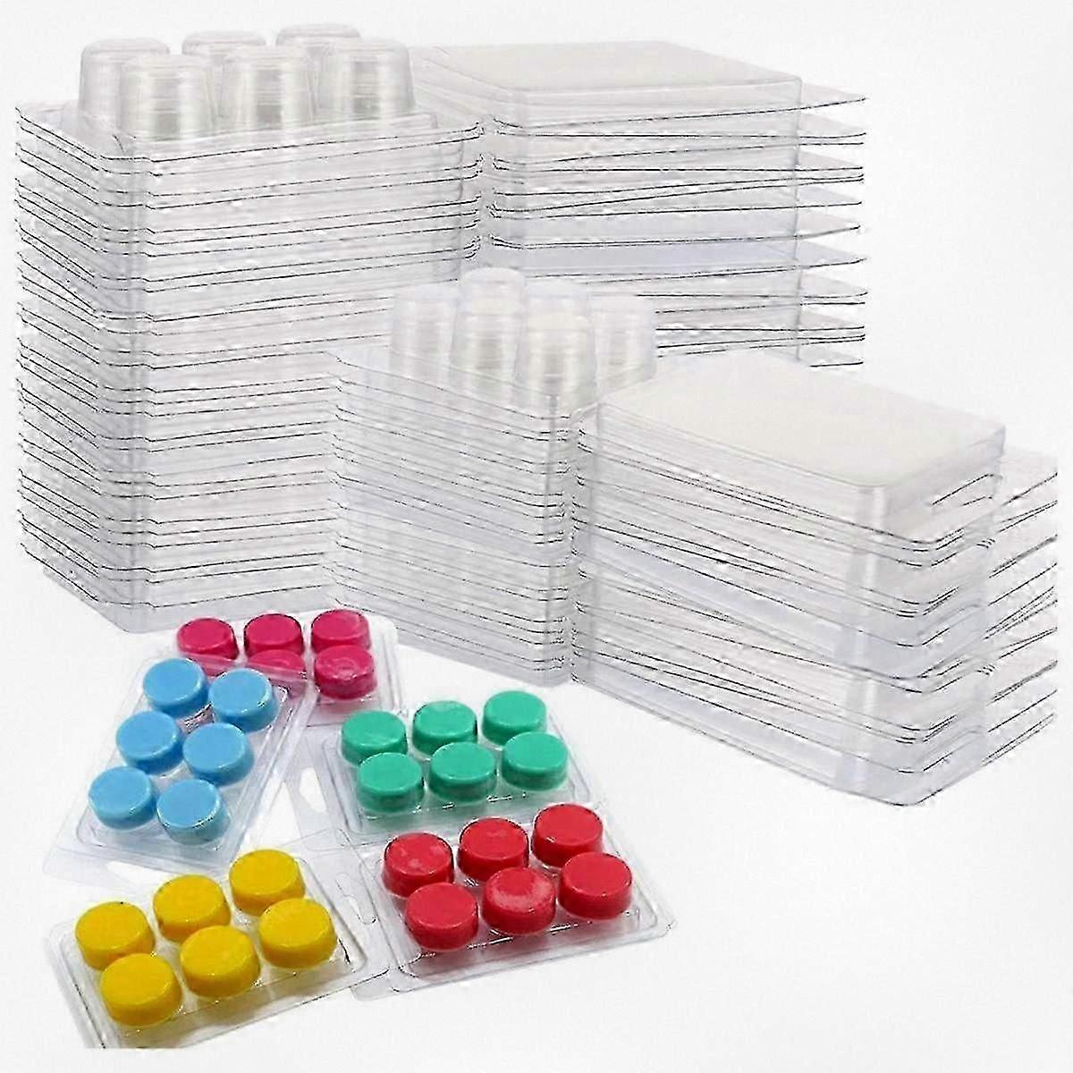 6-Cavity Clear Plastic Clamshells for Wax Melts, 150 Pack, Round and Square Empty Containers
