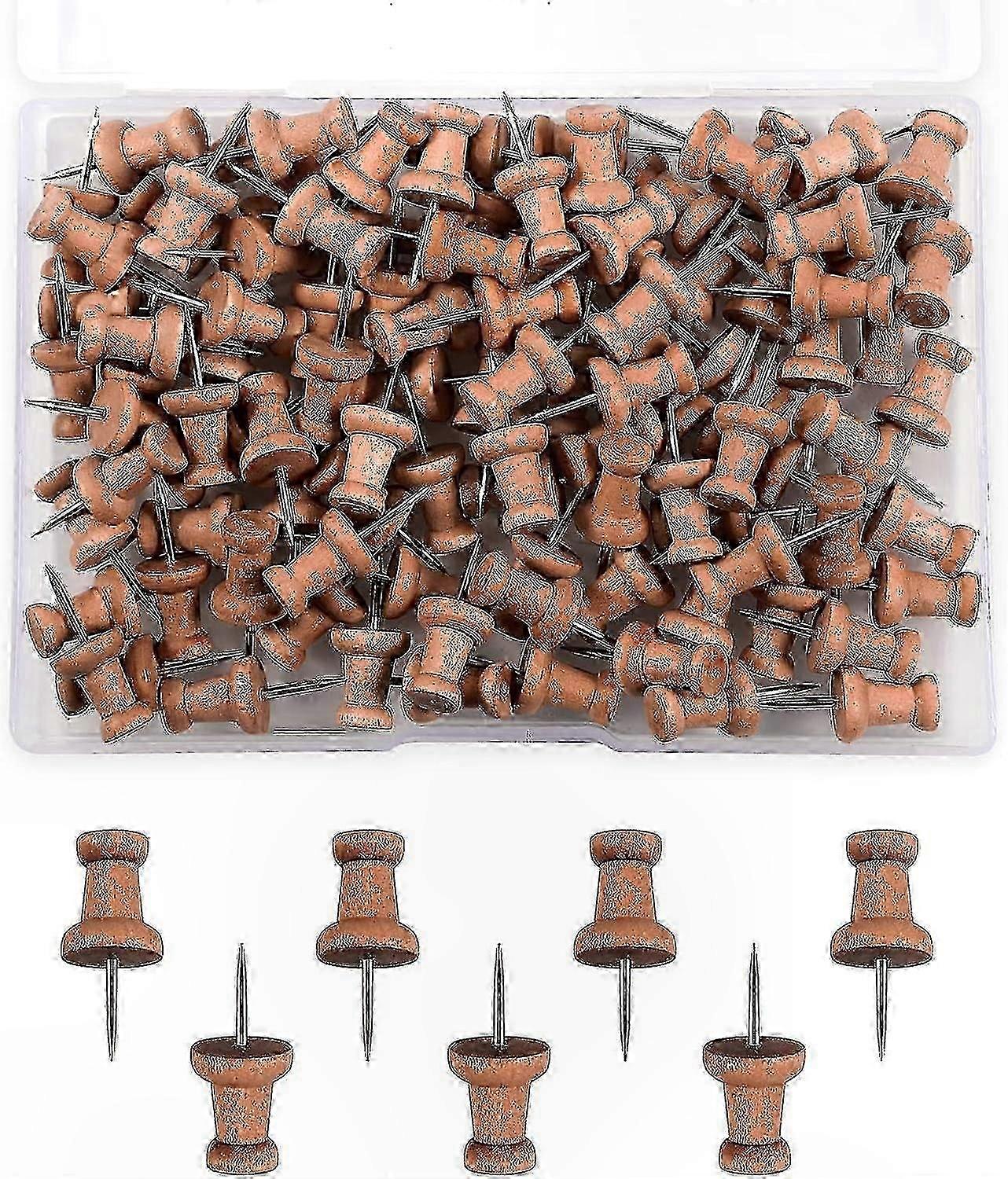 100 Pack Wooden Push Pins with Steel Tips for Bulletin Boards and Craft Projects