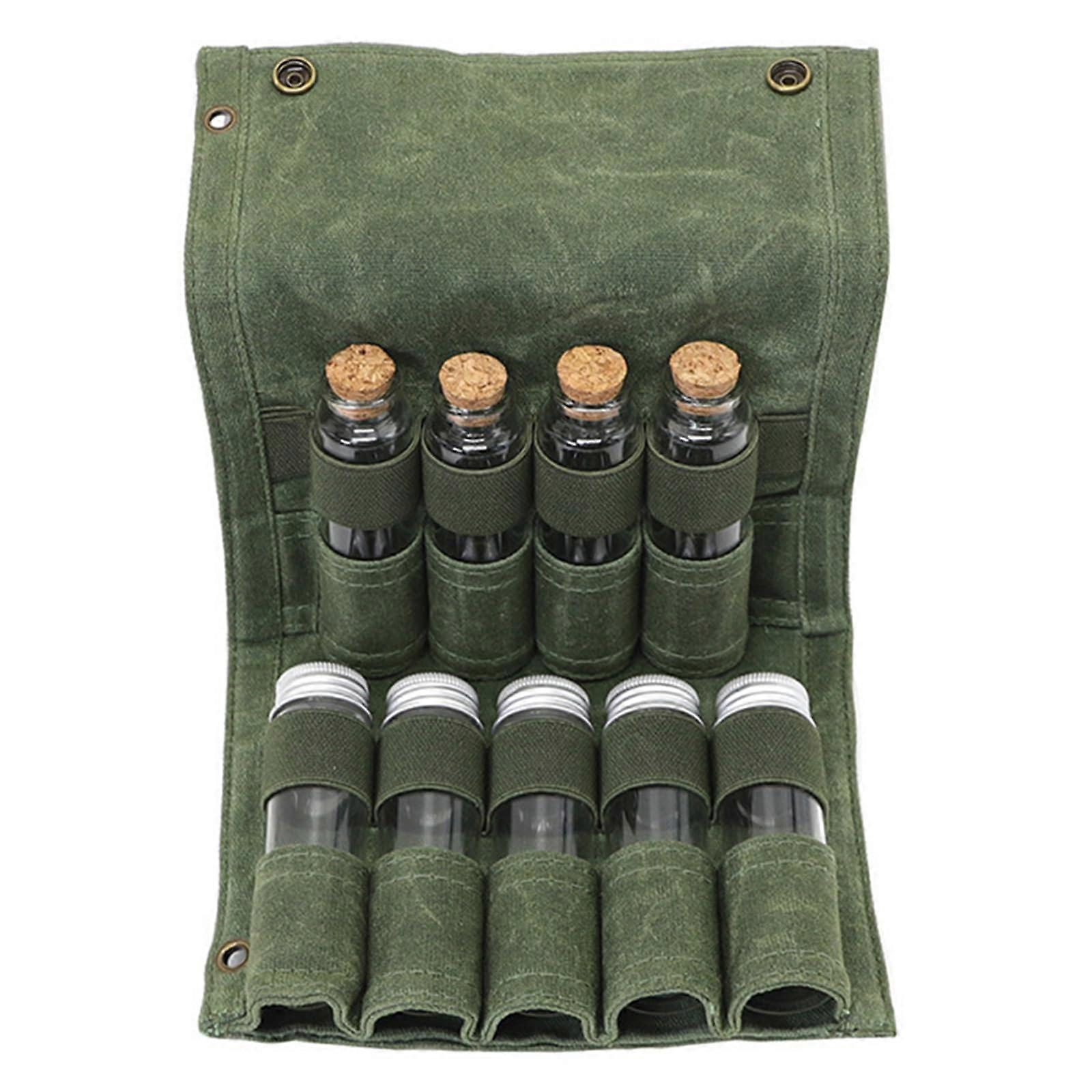 Portable Camping Jars Bag Multifunctional Storage Jar Bag For Camping And Picnics Includes 9 Bottles Green With Bottle