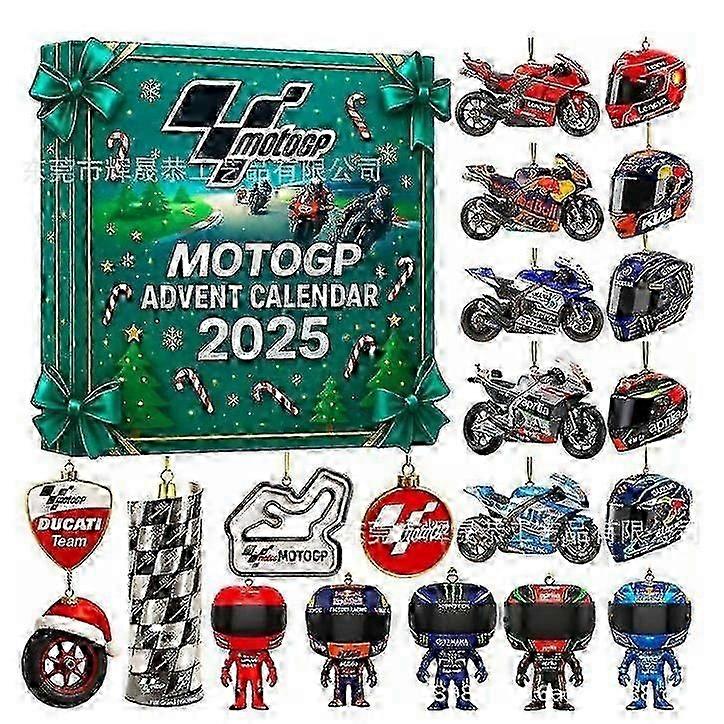 Calendar de Advent pentru motociclete 2025 - Cadou de Crăciun cu numărătoare inversă pe 24 de zile, Cadou distractiv pentru iubitorii de motociclete, Motocicletă acrilică 2D, Decor de sărbători