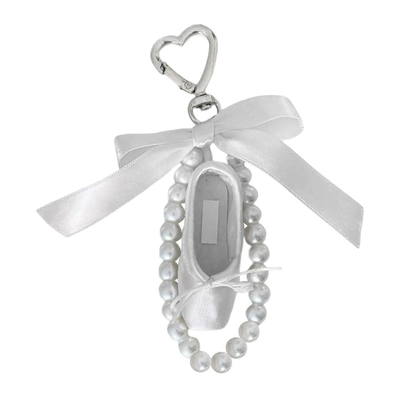 Delicate Phone Strap Beaded Keychain With Ballet Ribbon Charm For Keys Bags And Personal Styling  White