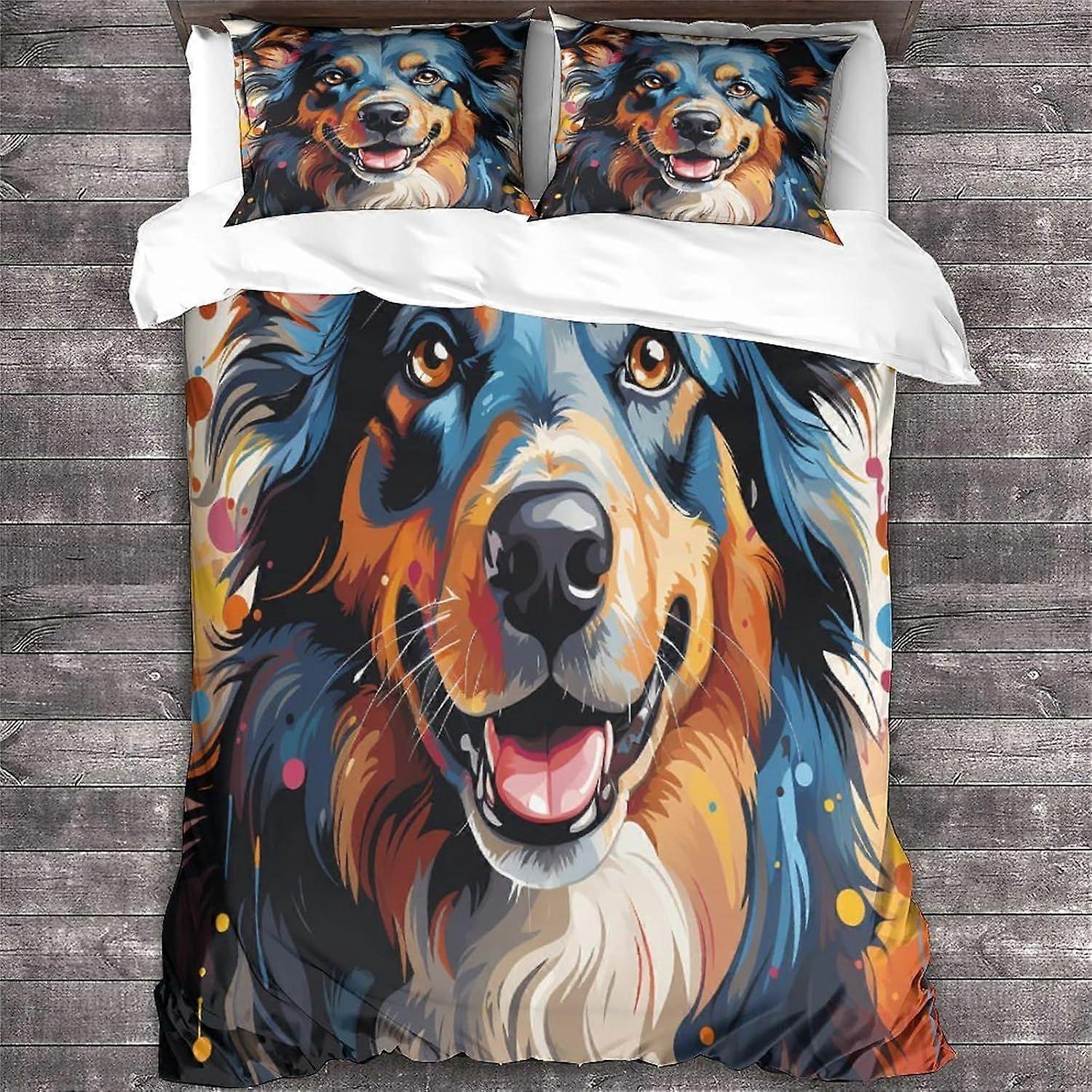 Capa de edredom LikeEj Border Collie com fronhas Animal Pattern Dog Bedding Set com fechamento com zíper Capa macia de colcha de microfibra