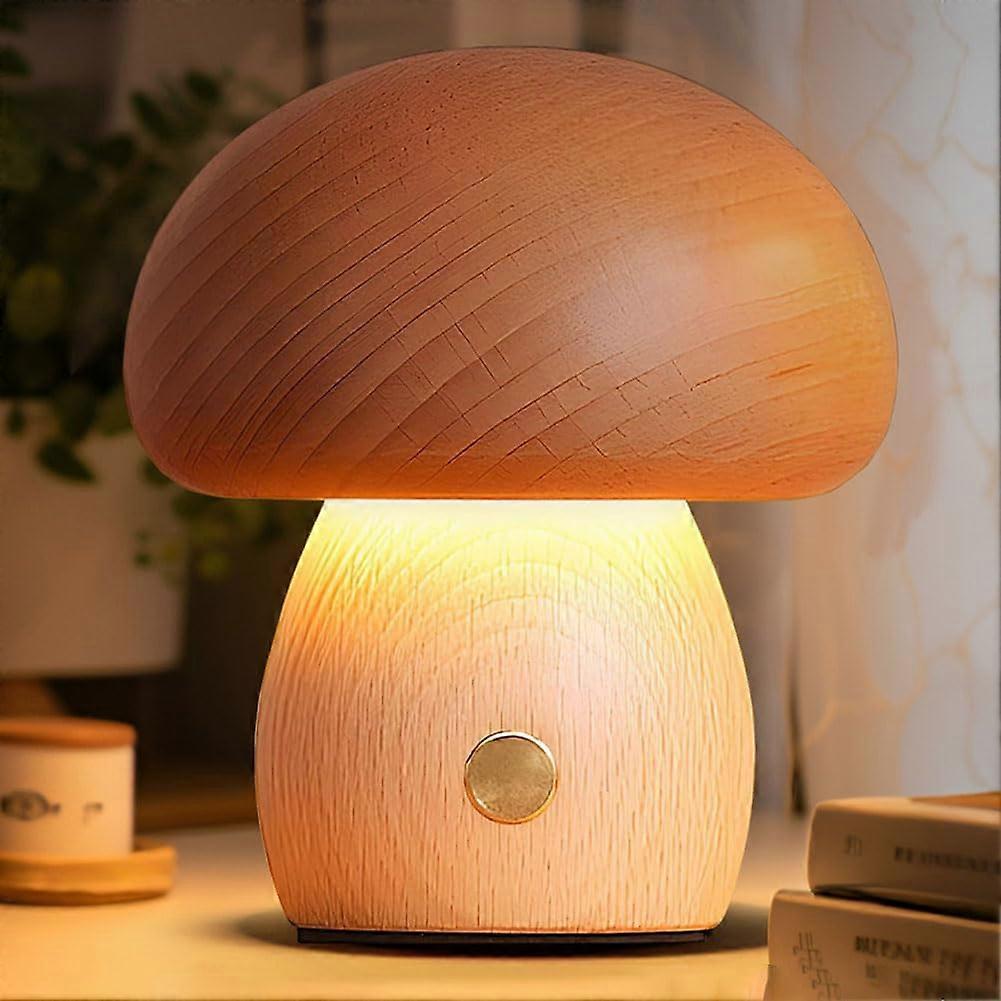 LED Wooden Mushroom Table Light Touch Switch Rechargeable Dimmable Warm White USB Table Lamp Modern Indoor Desk Lamp