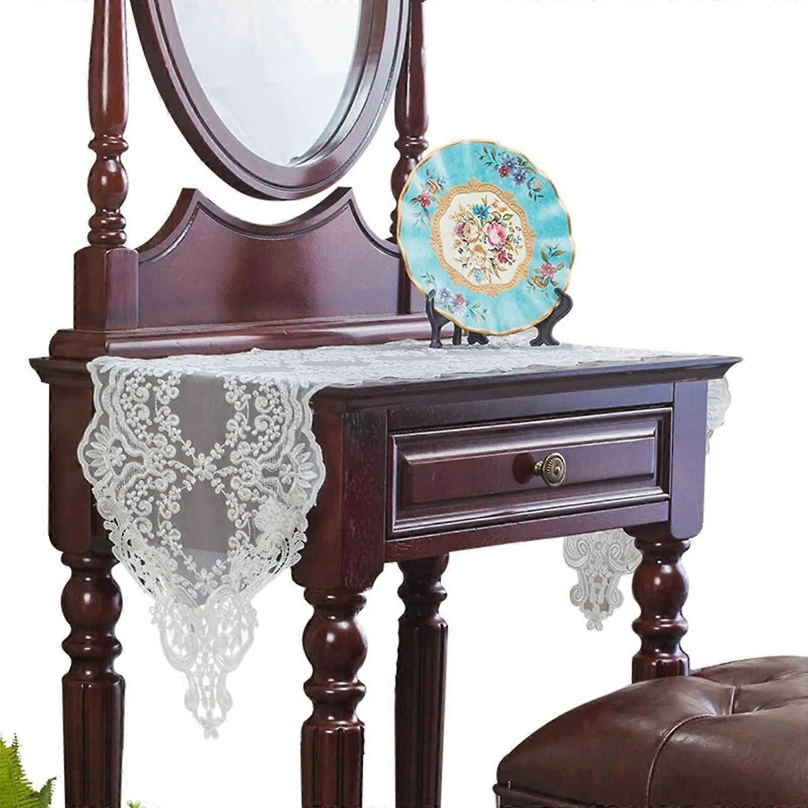 White Floral Lace Table Runner Polyester Long Dining Table Decoration 30 x 310 cm