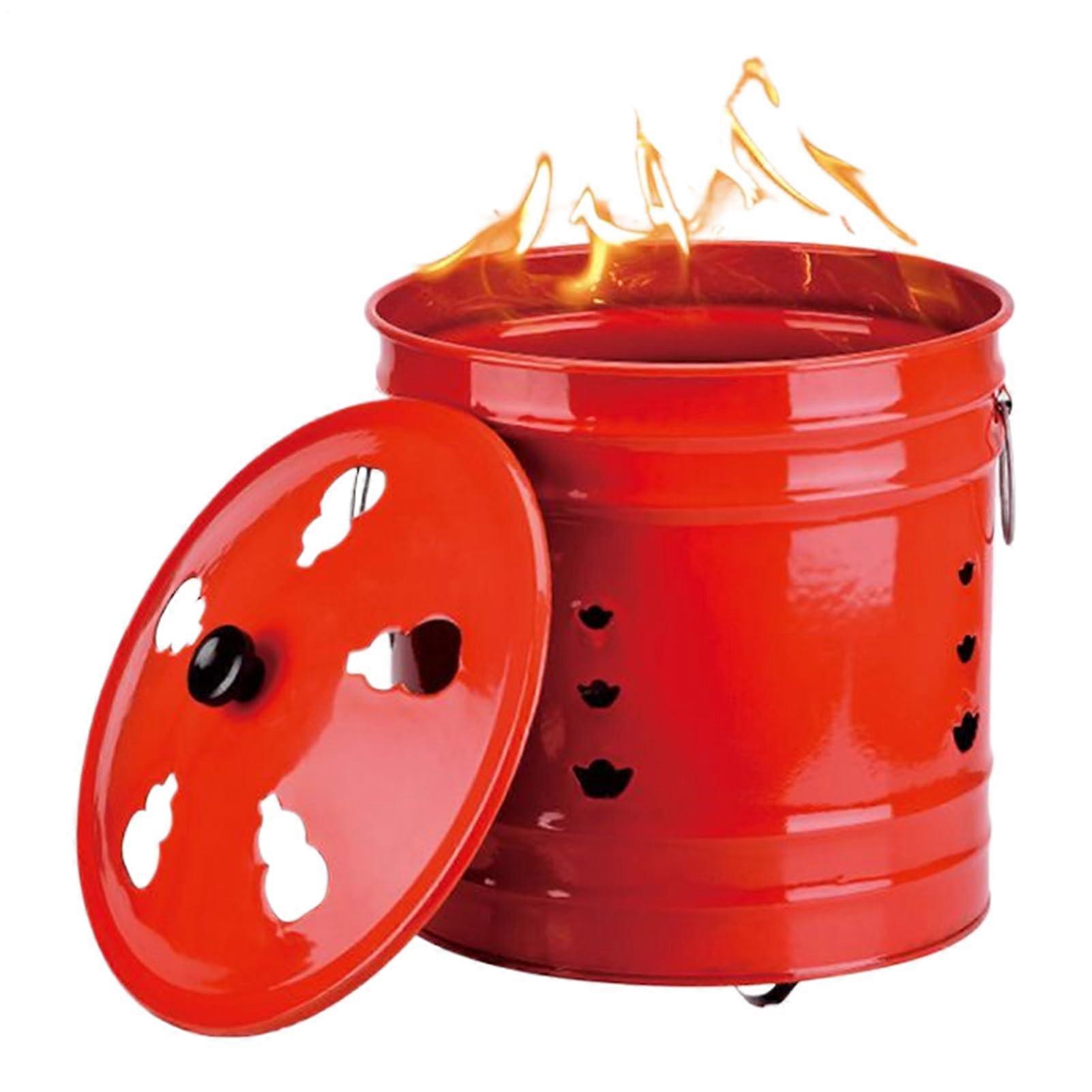 Fire Can SparkProof Burner Bucket For Garden Patio Use Black Steel With Ergonomic Lid And Compact Barrel