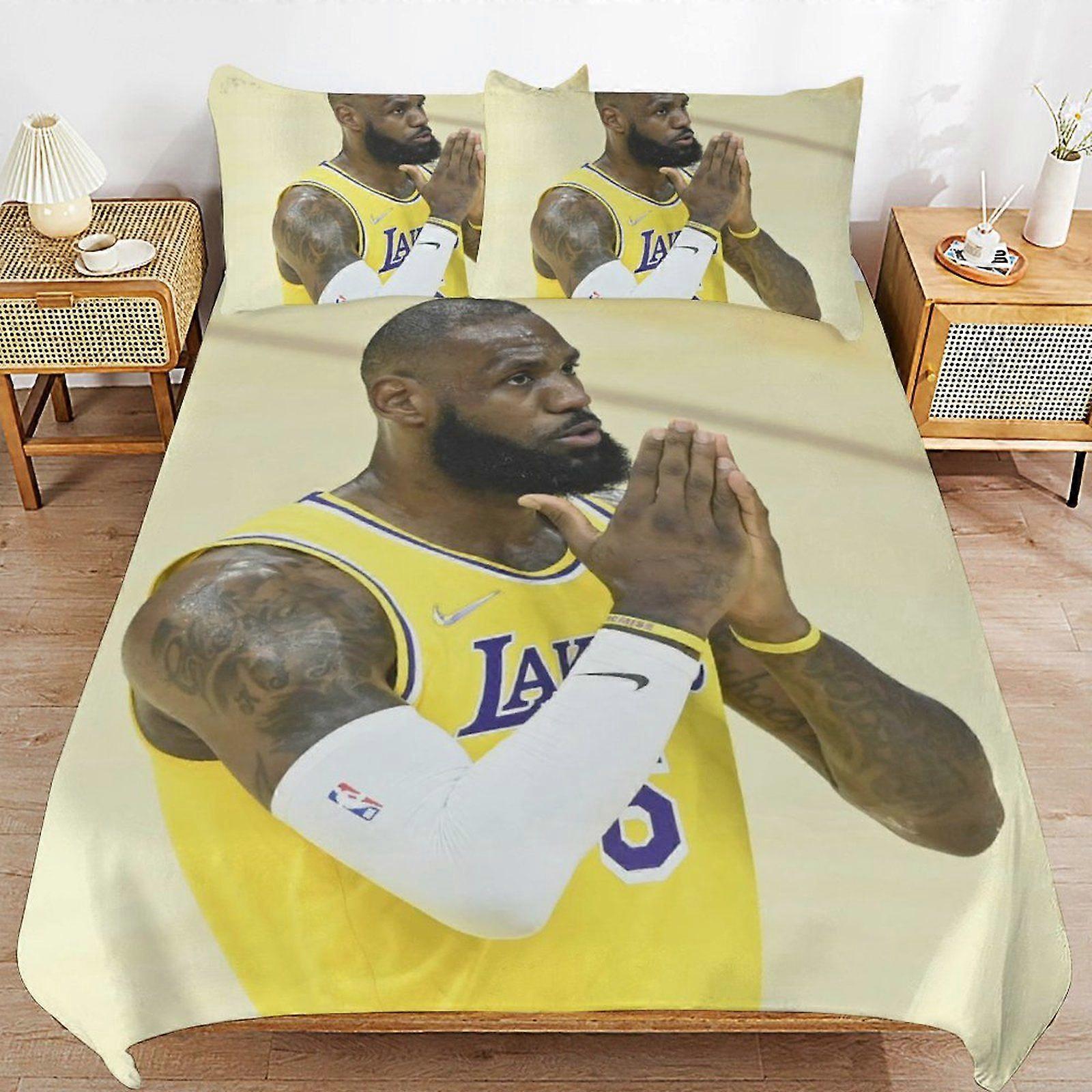 w71 Lebron James In Los Angeles Lakers Uniform Consistent Soft Layer Machine Wash Safe Threaded Finish Duvet Cover Sets Comfortable Bedding n71