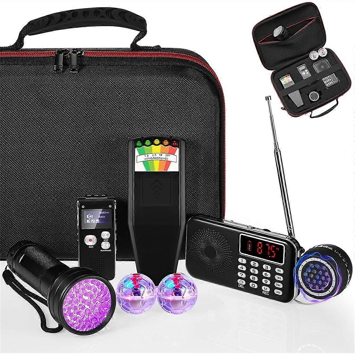 8 Pcs Equipment Kit,1 Emf Meter 1 Case 1 Voice Recorders 1 Flashlight 1 Speaker 2Motion Light Up Cat