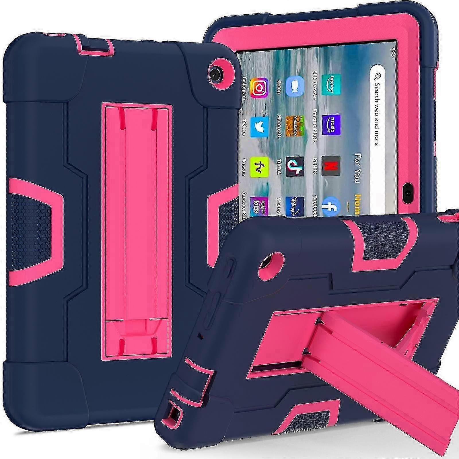 For Amazon Kindle Fire 7 2022 Contrast Color Kickstand Silicone Hard PC Tablet Case 2025