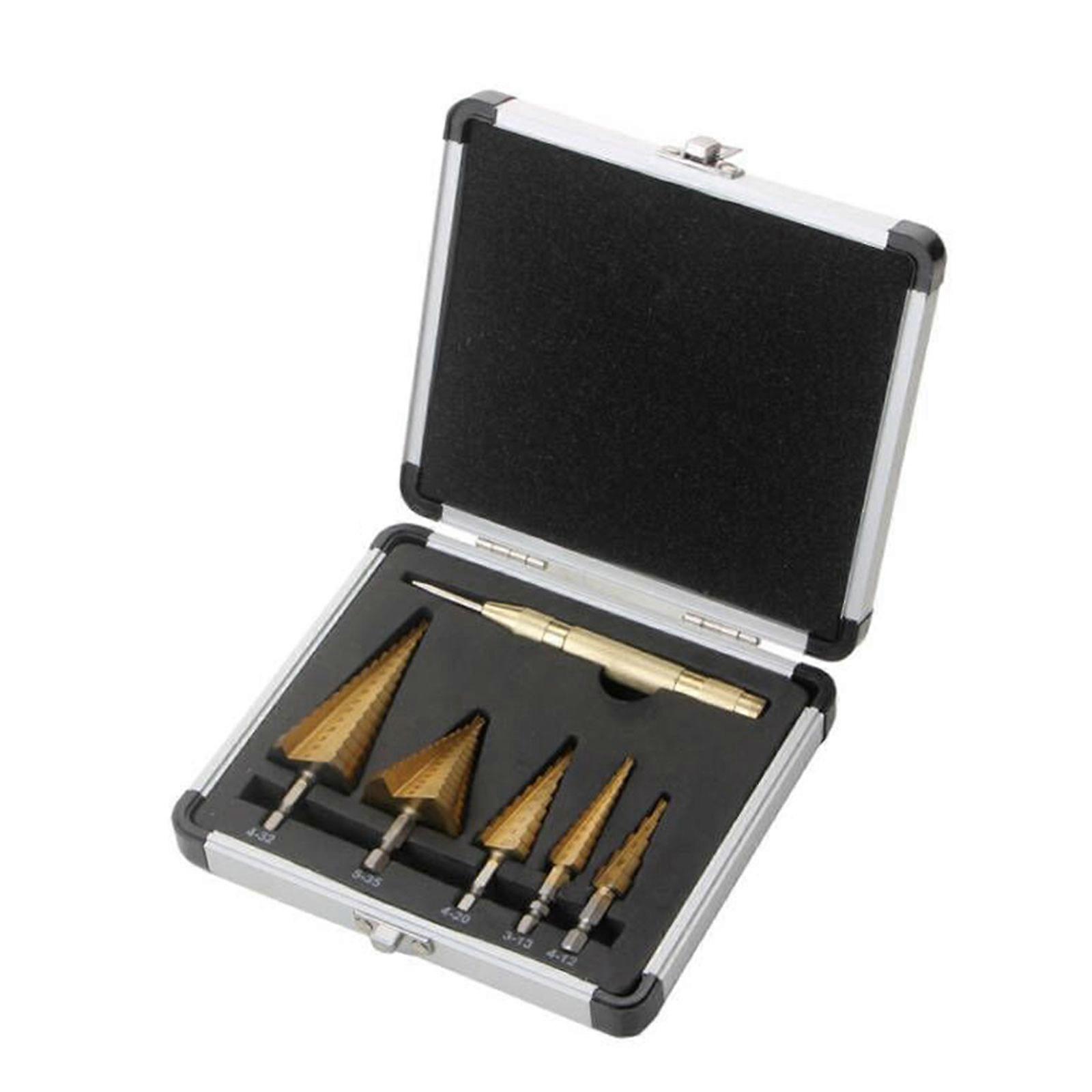 Step Drill Bit Set with Automatic Center Punch High Speed Steel Step Drill Bits with Automatic Center Punch for Metal Multicolor