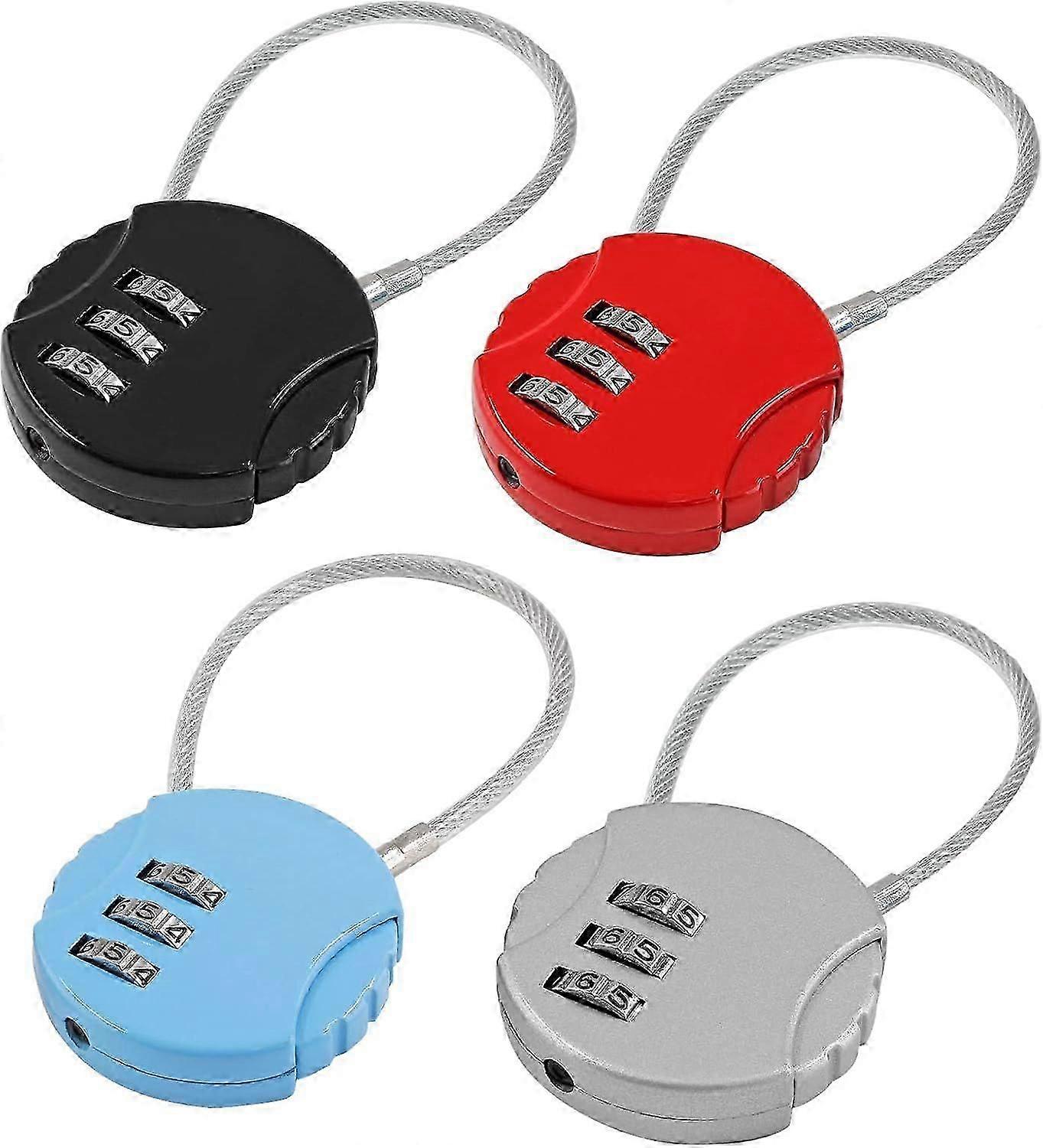 4 Pcs Combination Lock, 3 Digit Outdoor Waterproof Padlock Code Lock Cable