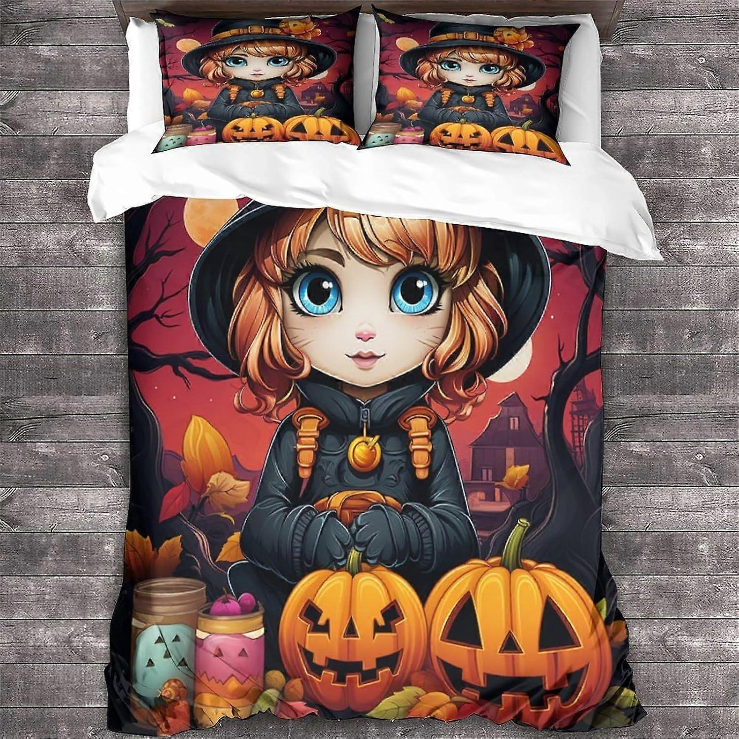 LikeEj Cat Style 3D الطباعة الرقمية هالوين مجموعات الفراش مجموعات غطاء لحاف طباعة لينة ستوكات 3 قطع غطاء لحاف مع إغلاق سحاب