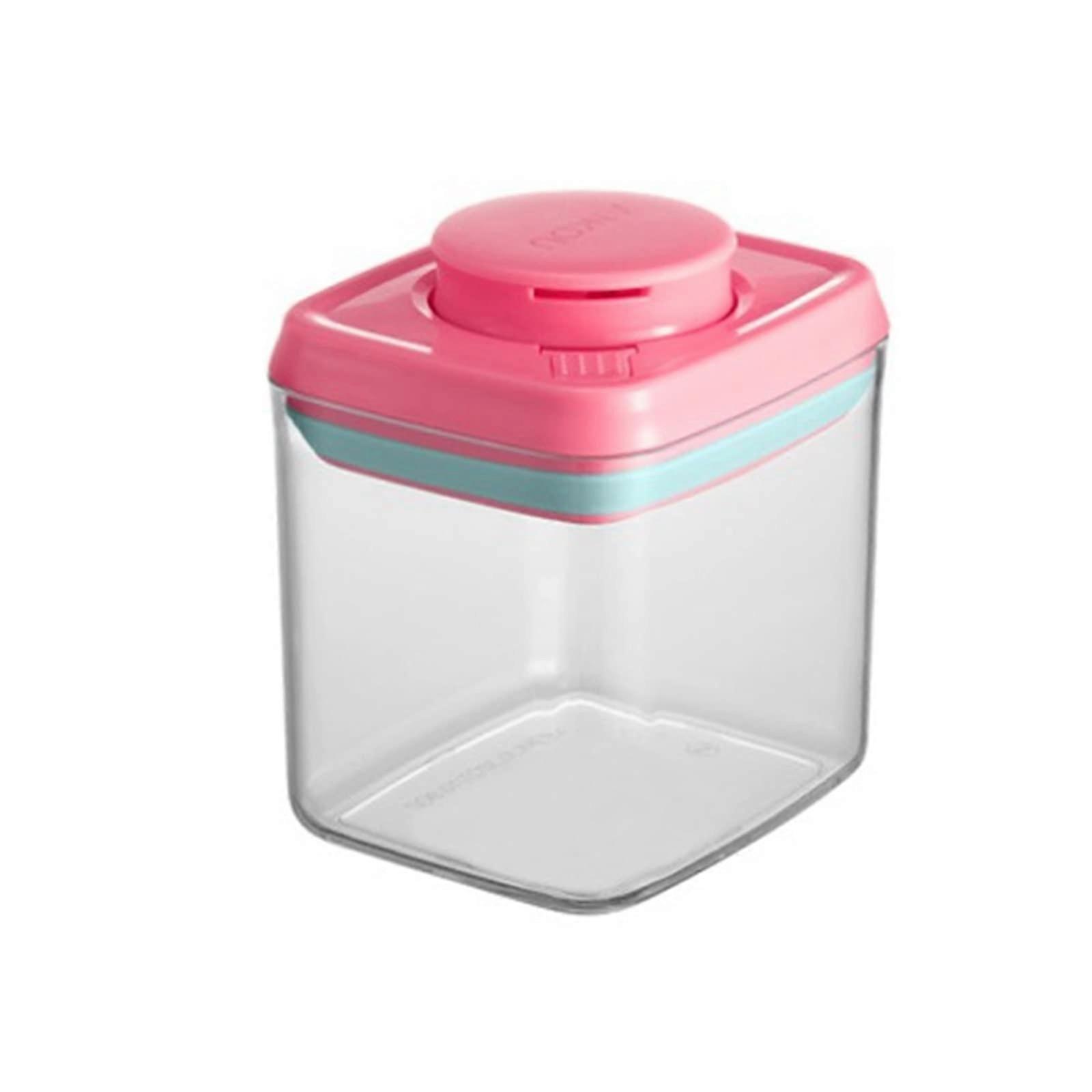 Airtight Food Storage Container with One Button Seal for Coffee Sugar Cereal Pantry Use, Blue Pink