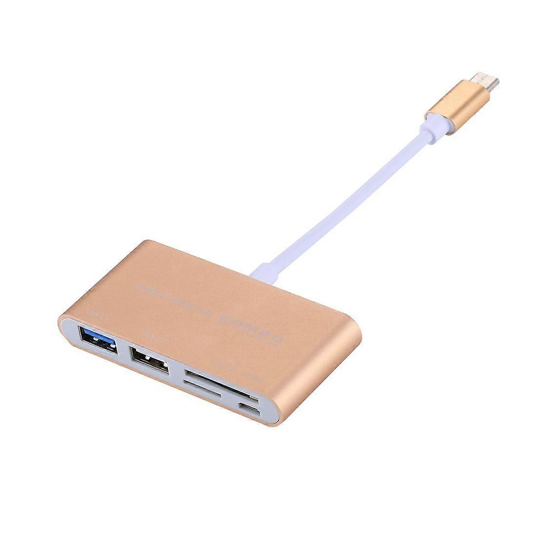 Micro SD + SD + USB 3.0 + USB 2.0 + Micro USB Port to Type-C OTG COMBO Adapter Card Reader