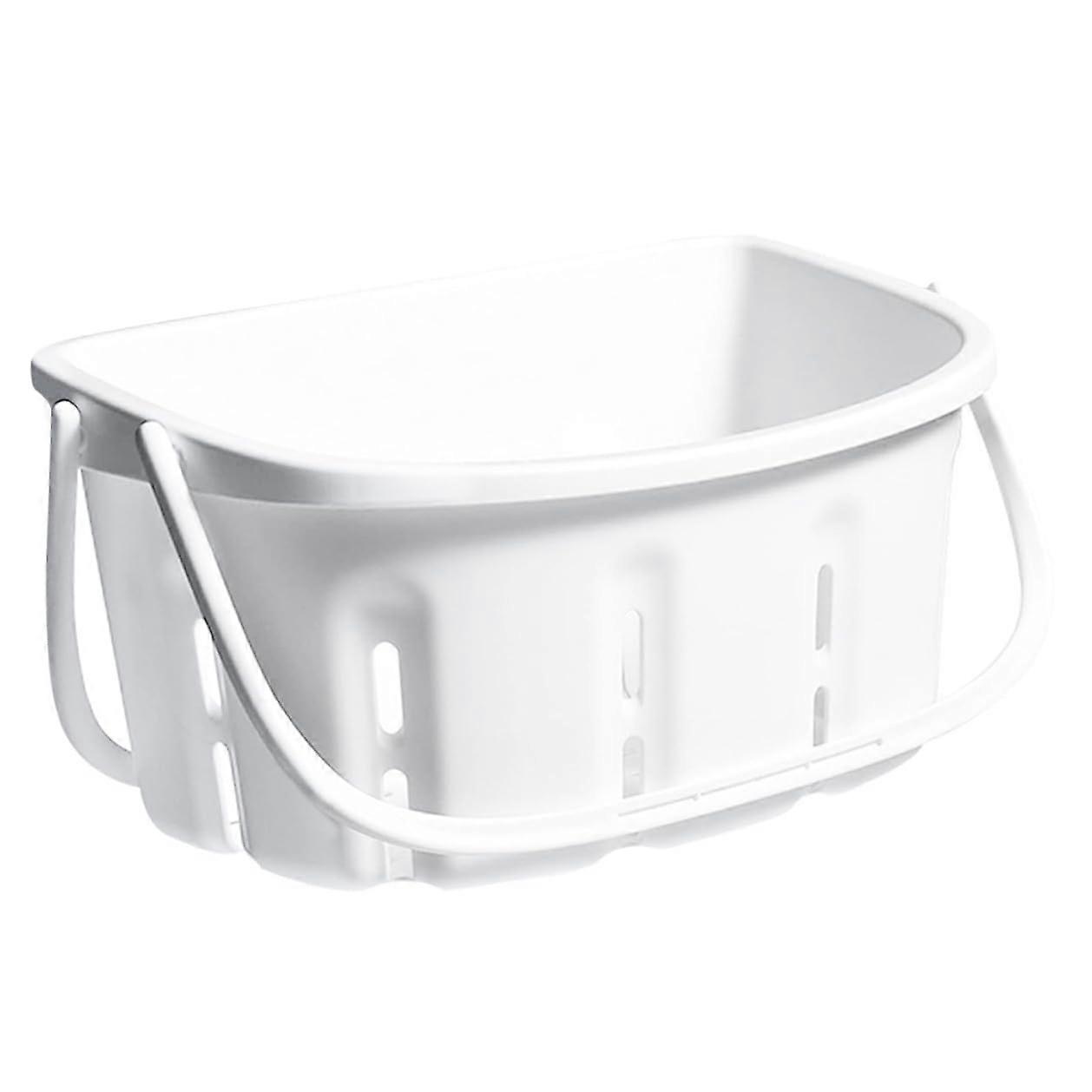 Portable Bathroom Storage Basket with Handle, Ventilated Hollow Design White PP Organizer for Cosmetics and Shower Essentials