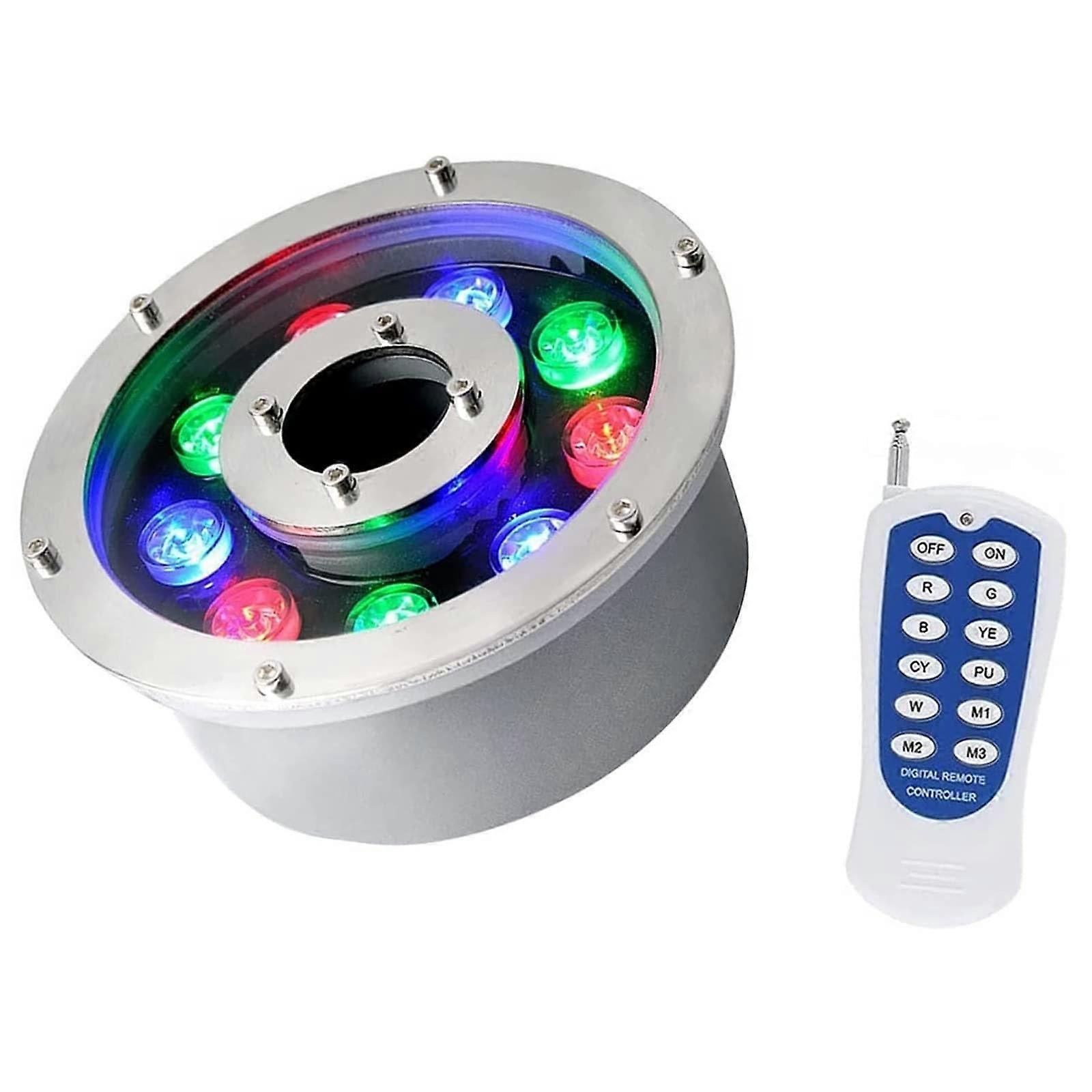 12V LED Fountain Light IP68 Waterproof RGB Color Changing Submersible Pond Spotlight with Remote Control 12W