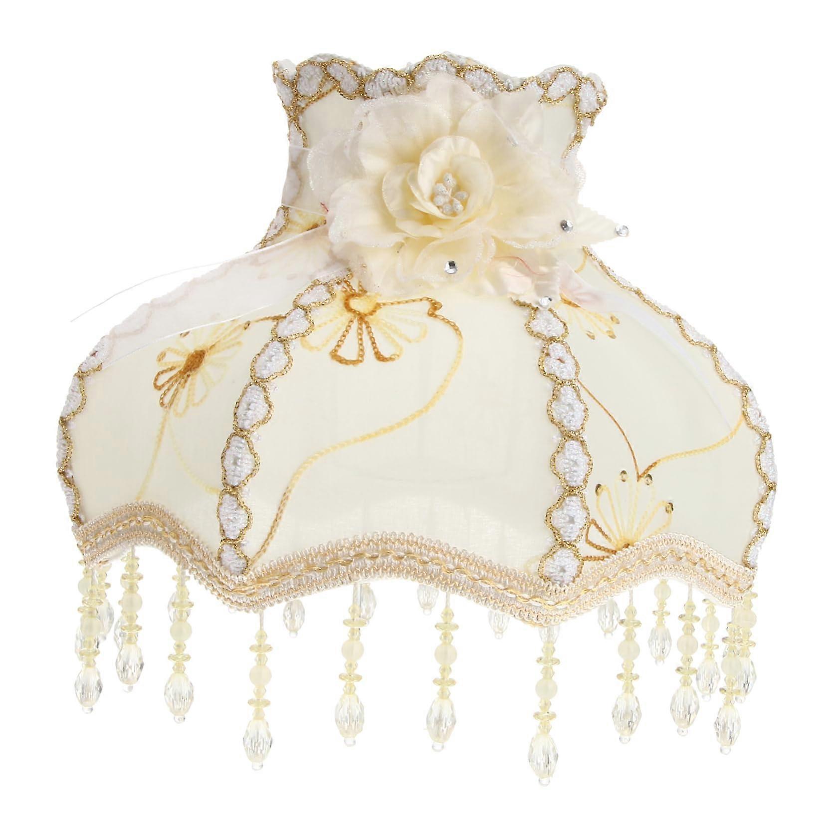Vintage Lace Lampshade with Fringe and Beads for Table or Bedside Lamp, Soft Light Diffusion