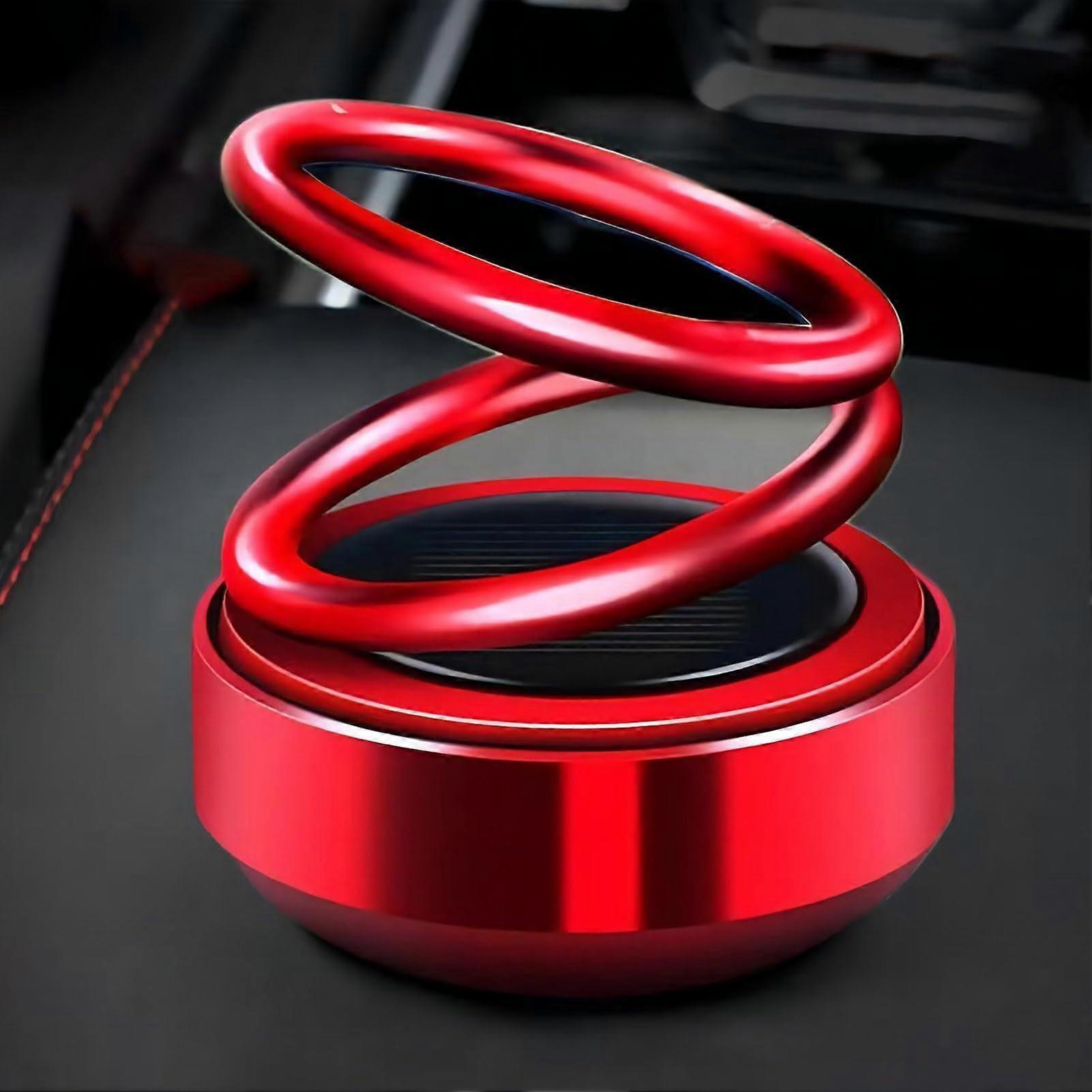 Solar Powered Rotating Car Air Freshener with Metal Double Ring Aromatherapy Diffuser, Red