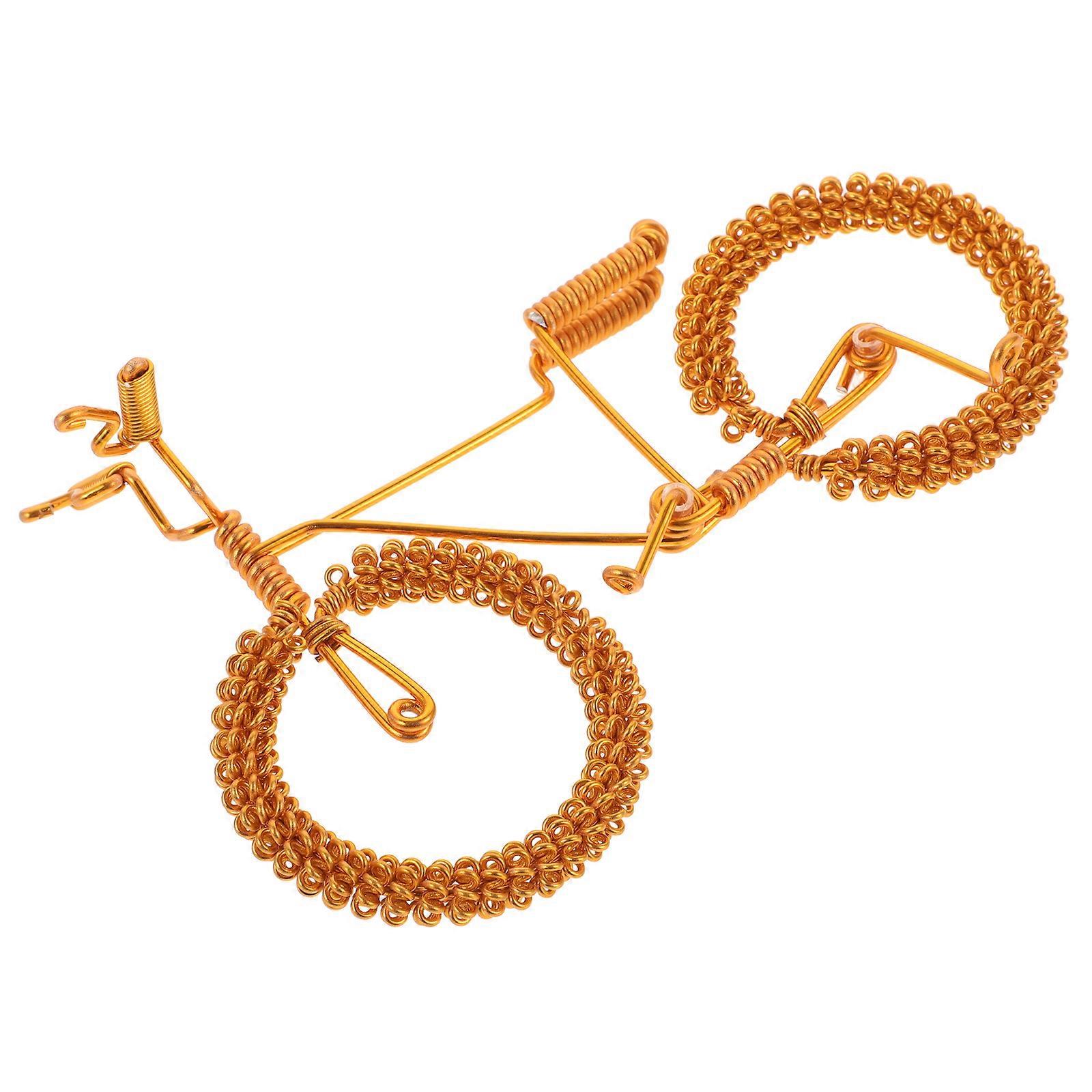 Tiny Bicycle Model for Decor with Durable Golden Aluminium Wire