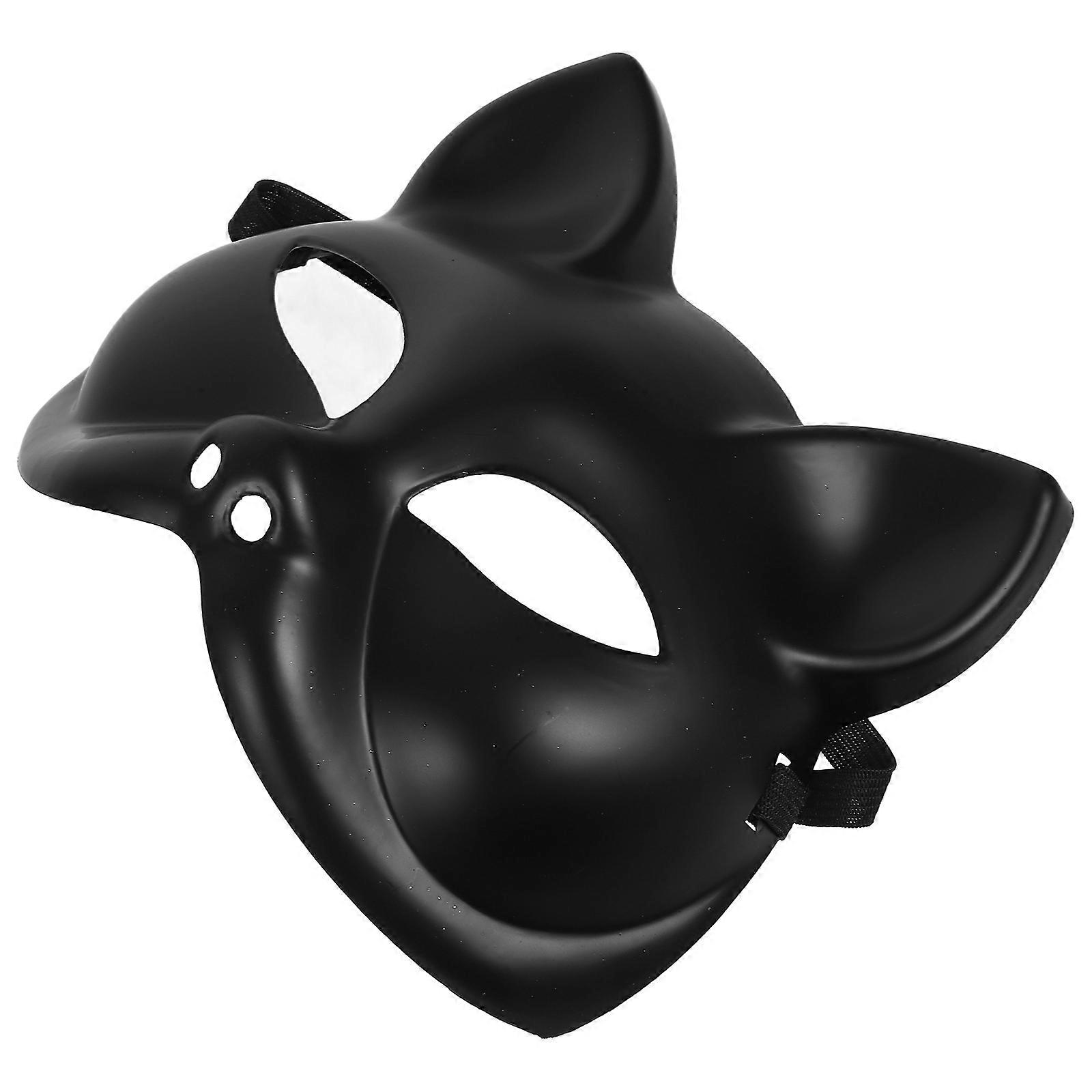 Black Cat Face Mask for Party Wearable Plastic