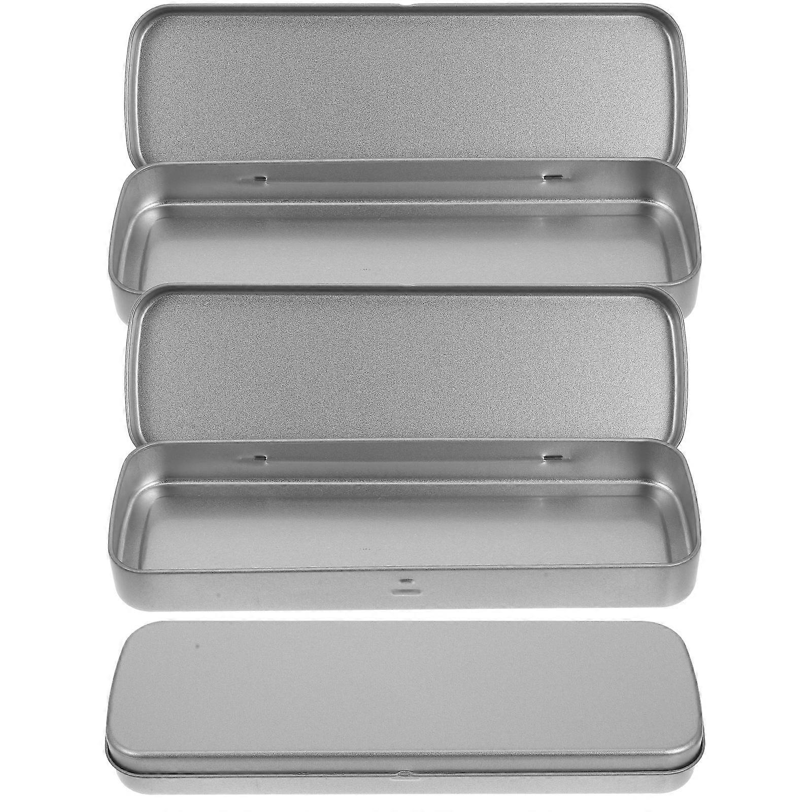 Silver Rectangular Tin Box for Storage 3Pcs Metal Portable Storage Organizer