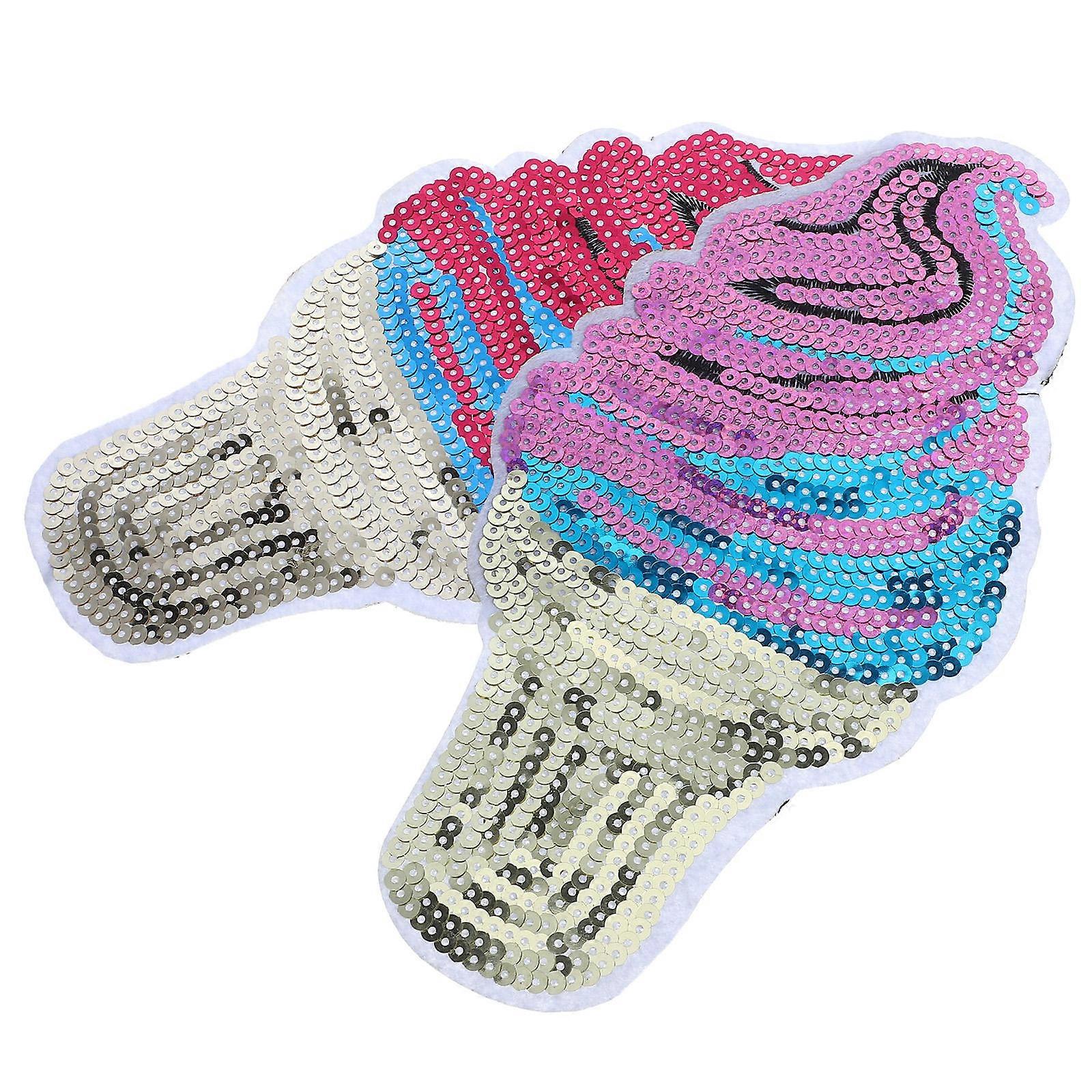 2pcs Sequin Ice Cream Iron On Patches Small Repair Patches for Clothes DIY Sequins