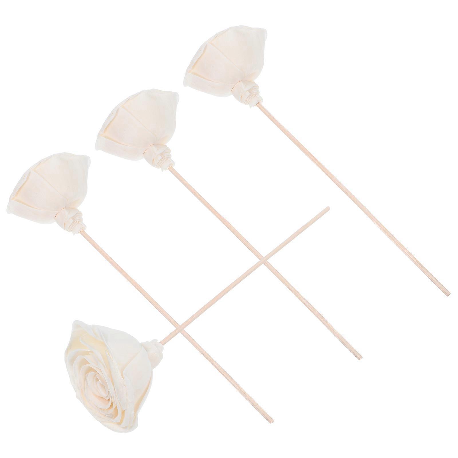 Natural Rattan Diffuser Sticks for Aromatherapy 4Pcs Artificial Rose Beige Decor