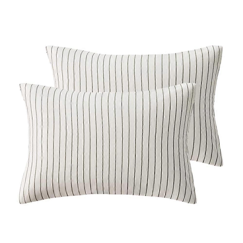 100% Natural Cotton Striped Pillowcases 20x26 Set of 2 White and Gray with Envelope Closure