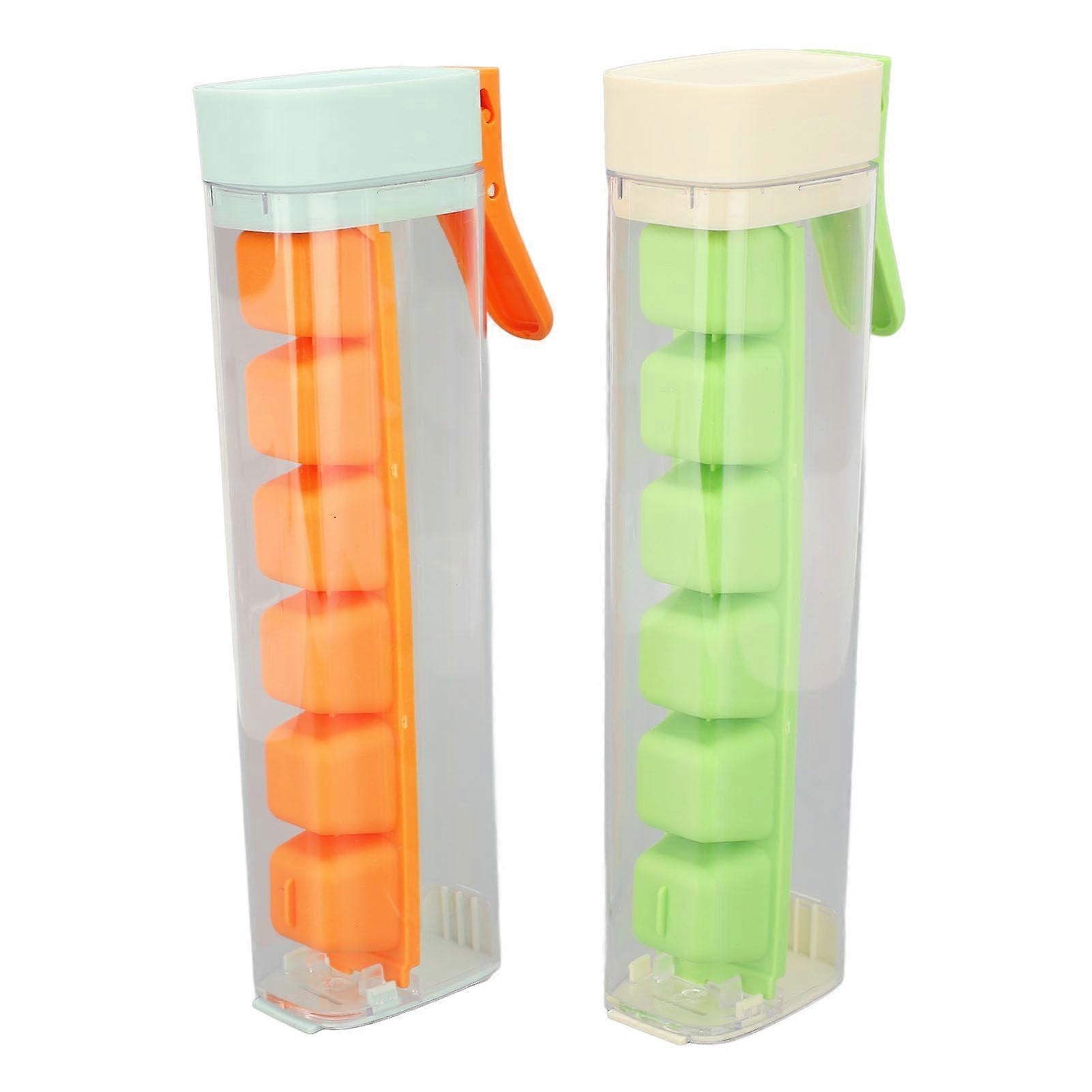 2PCS Reusable Ice Cube Tray with Lid and Bin, Easy Release 6 Grid Design for Freezer and Cocktails