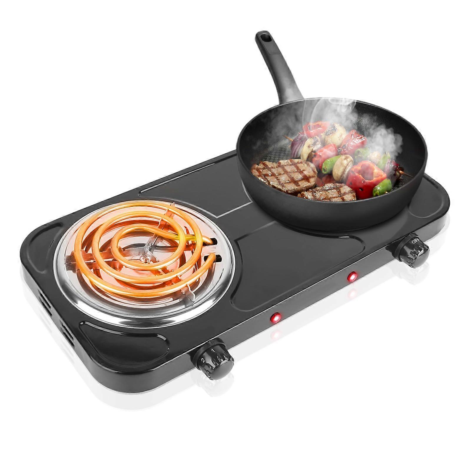 Electric Double Burner Cooktop 2000W with Adjustable Temperature Control for Home Dorm Camping Cooking