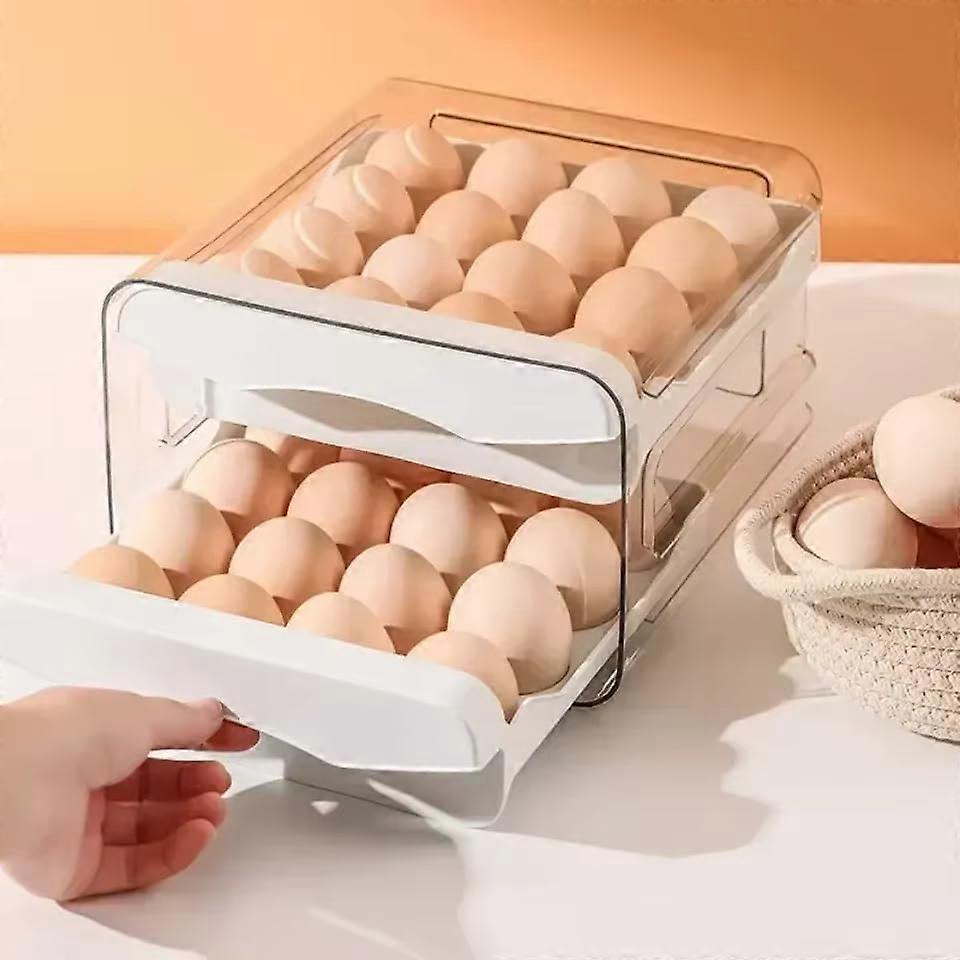 Egg Storage Container, DoubleLayer Stackable 32Egg Holder with Drawer for Refrigerator