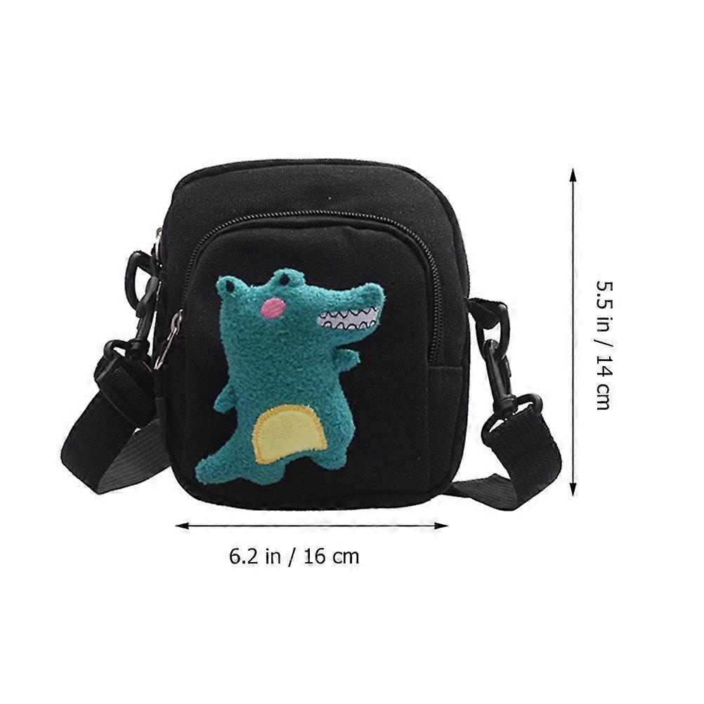 1Pcs Dinosaur Pattern Mini Canvas Bag for Storage Black Shoulder Crossbody Bag