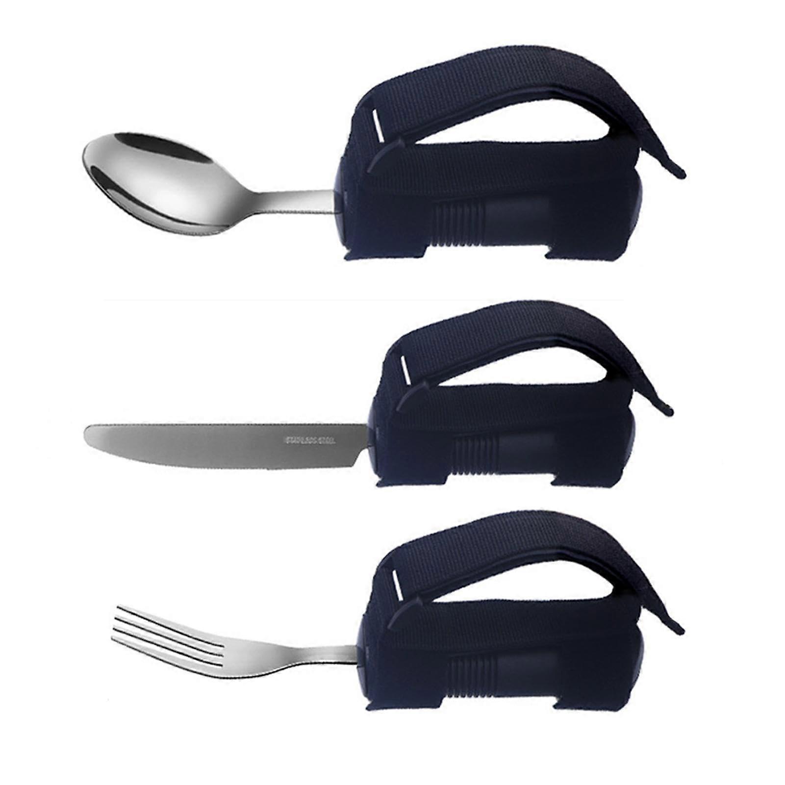 Adaptive Utensils for Elderly Spoon and Fork Set with NonSlip Ergonomic Handle and Adjustable Strap