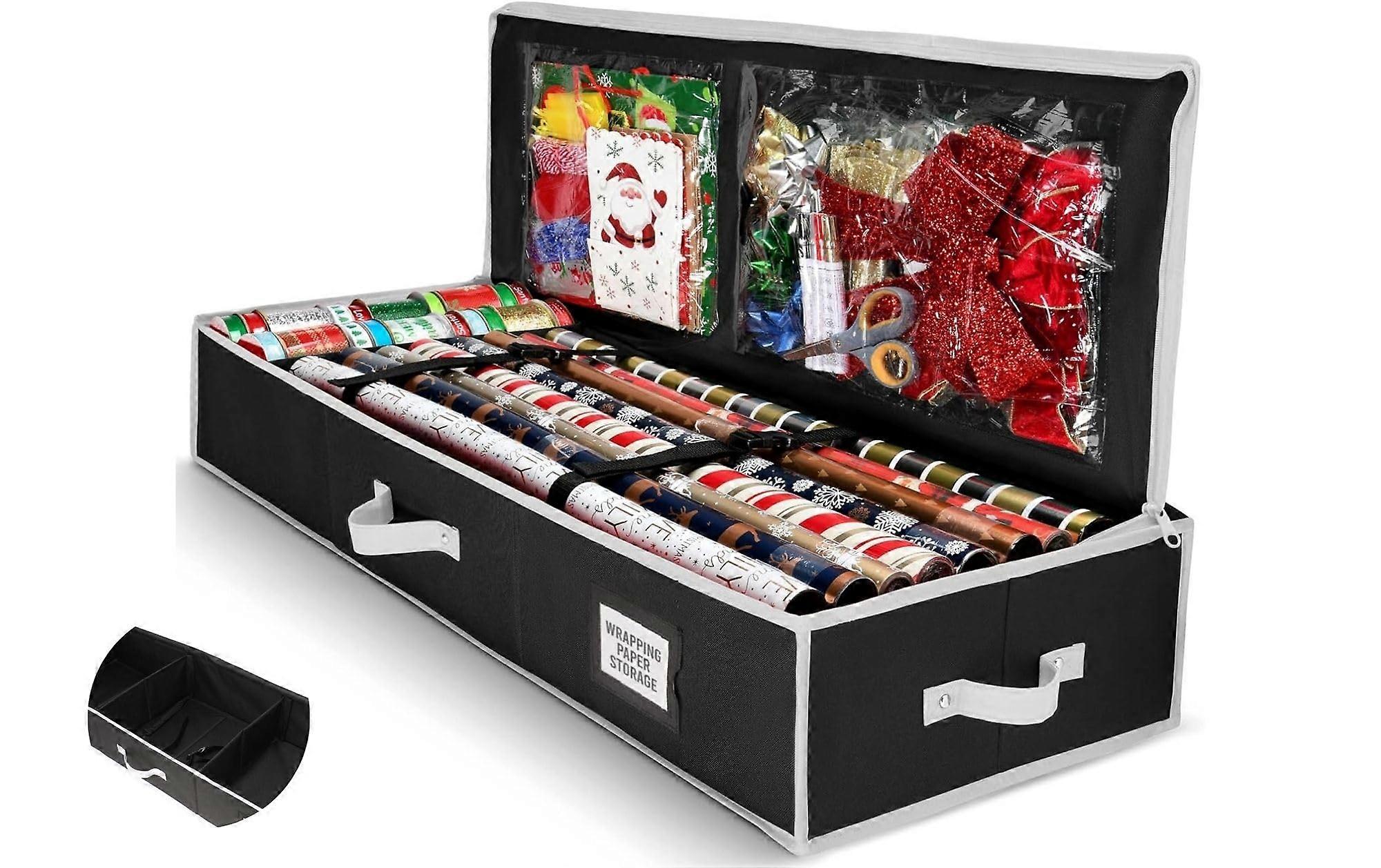 Wrapping Paper Storage Organizer with Accessory Pockets and Adjustable Dividers, Under Bed Large Capacity