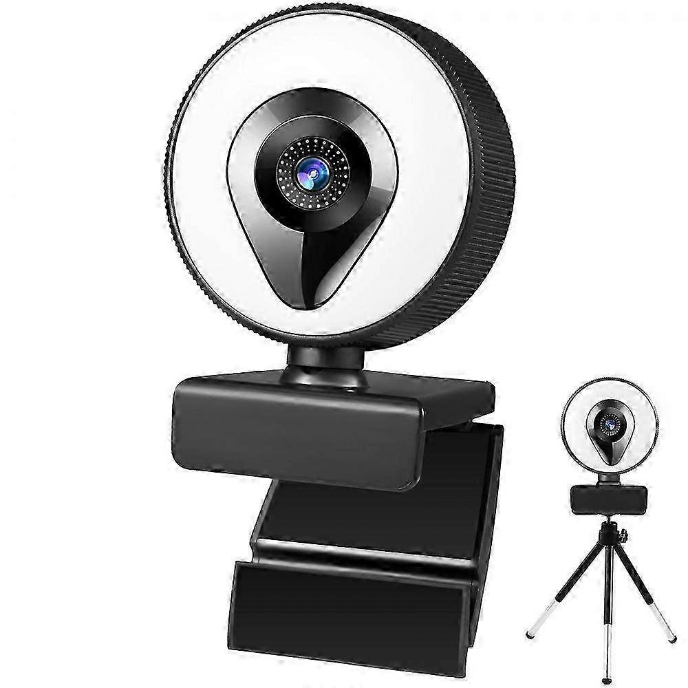 1080P Webcam with Microphone and Ring Light, 3-level Brightness Adjustable, Plug and Play Computer Camera, Laptop Webcam, MacBook, PC