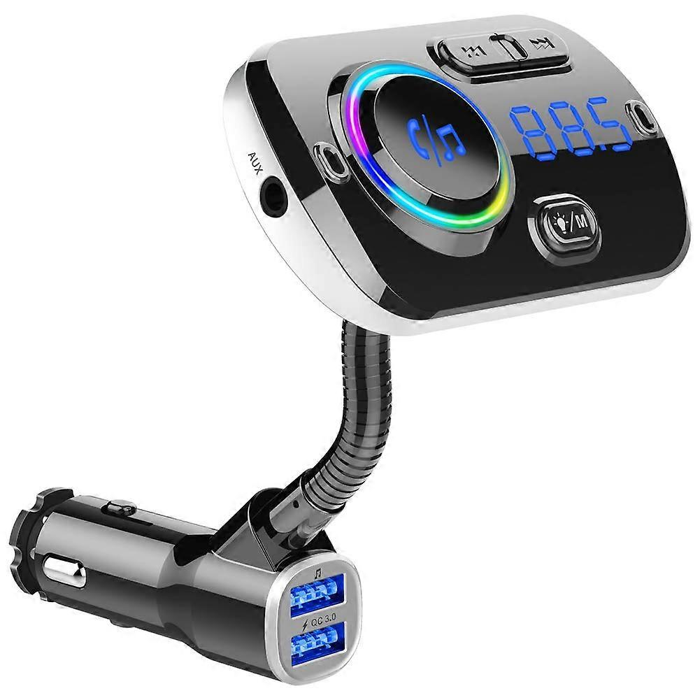 Bluetooth FM Transmitter with Fast Dual Charging, HiFi Audio, Hands Calling, LED Light
