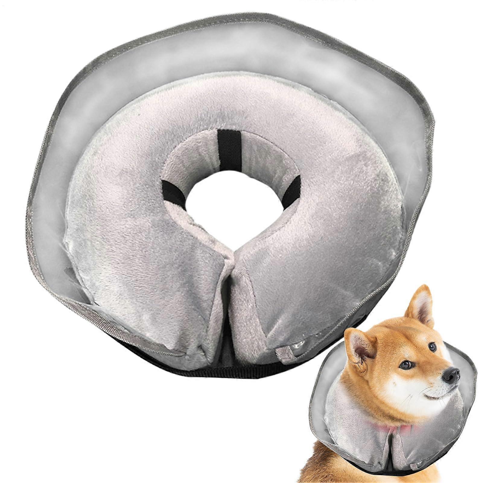 Inflatable Dog Collar for Post Surgery, Soft Adjustable Recovery Donut Cone, Quick Dry Gray M