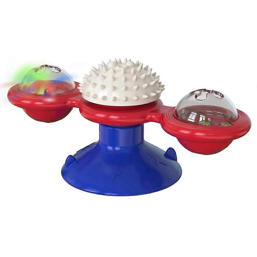 Cat Puzzle Toy with 360° Spin Turntable, Interactive Play for Kittens, Blue Windmill Design