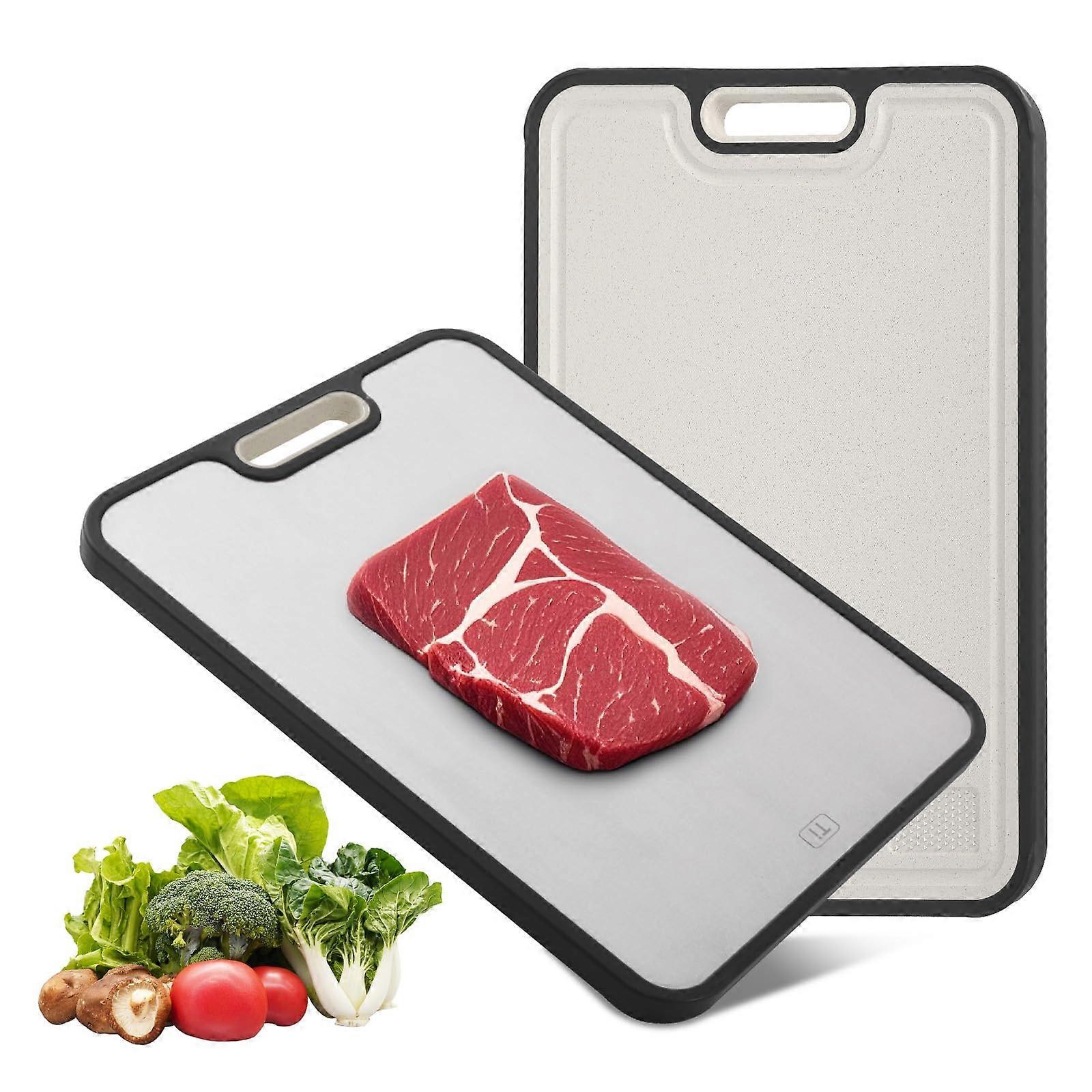 Large Titanium Double Sided Cutting Board for Meat and Vegetables with Non Slip Surface 15.2x10.4