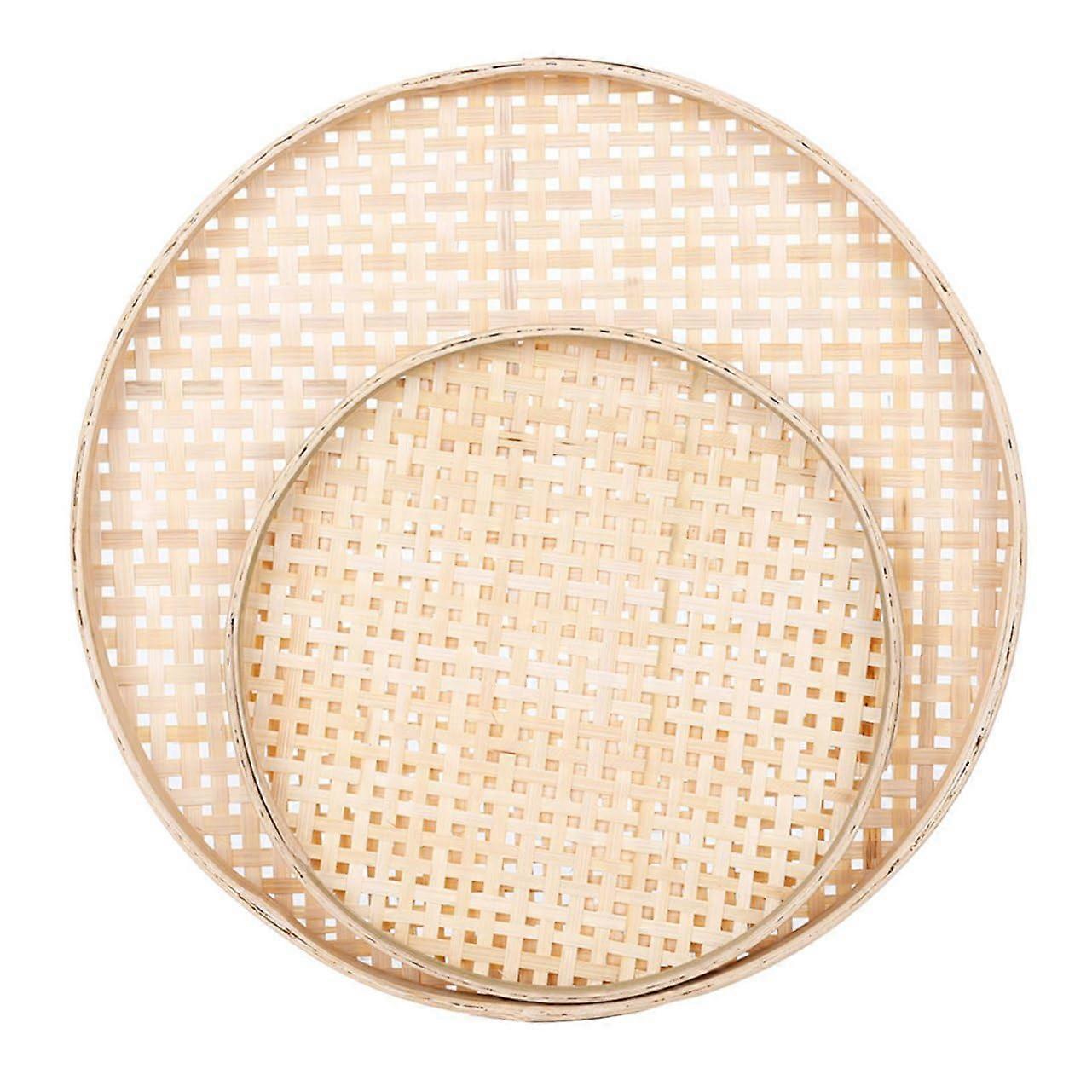 2Pcs Handmade Bamboo Sieve Set Stackable Baskets for Fruits Vegetables Food Display and Storage