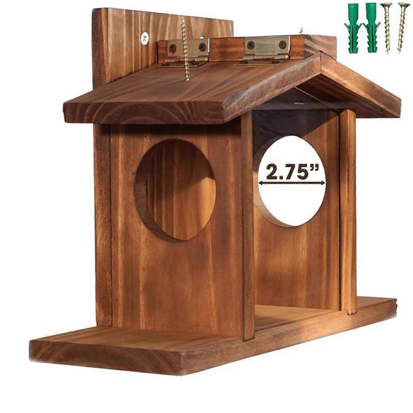 Wooden Squirrel Feeder with Large Corn Capacity, Weatherproof Refill Design for Backyard Garden