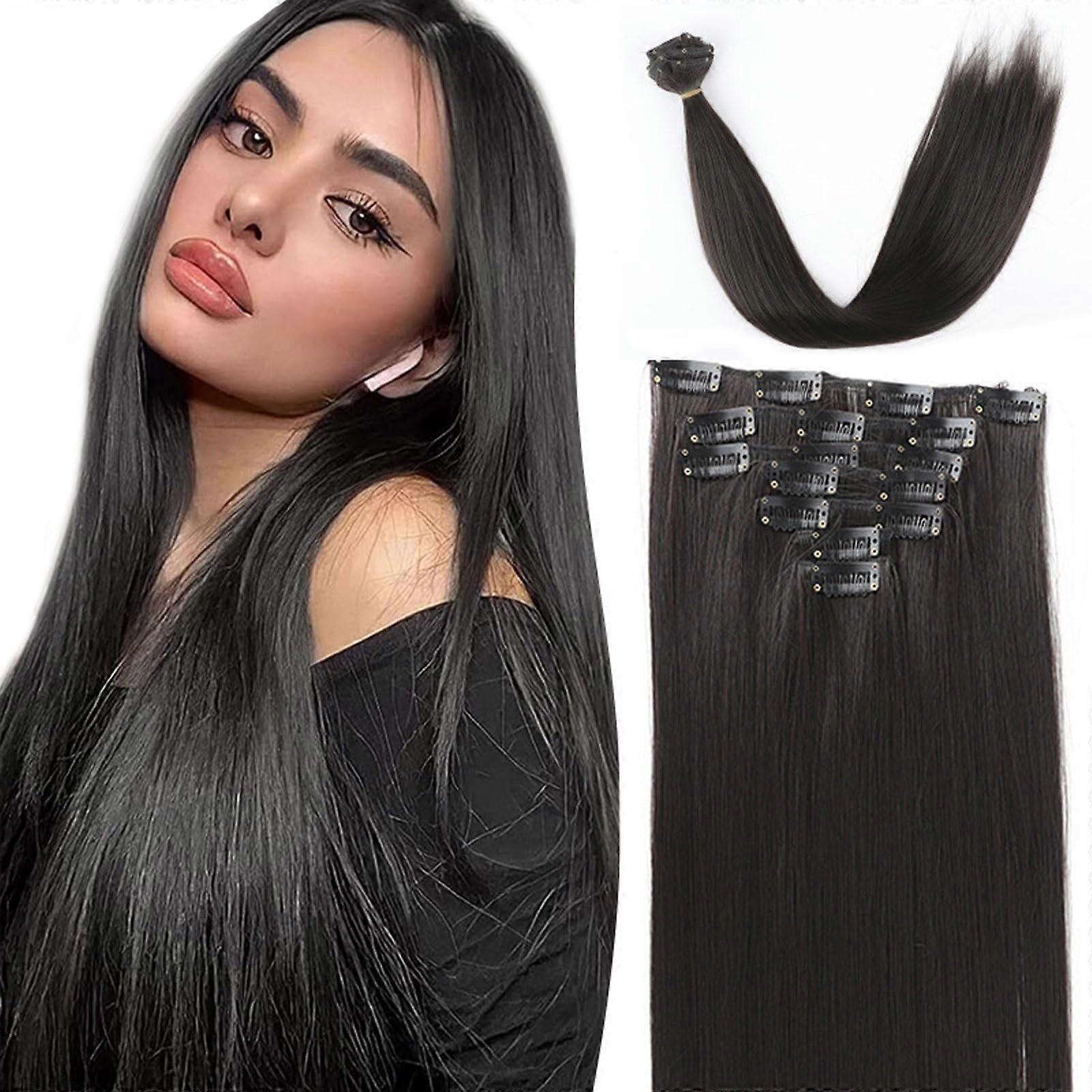 22 Inch Black Clip in Human Hair Extensions