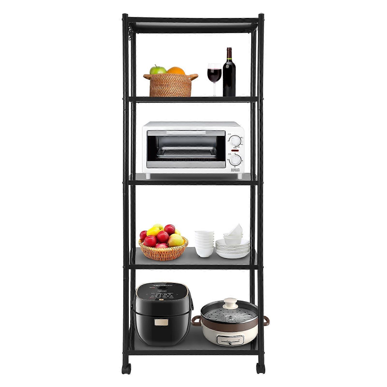Kitchen Storage Rack 5 Tier Shelving Unit Adjustable Steel with Wheels and Hooks for Kitchen Garage
