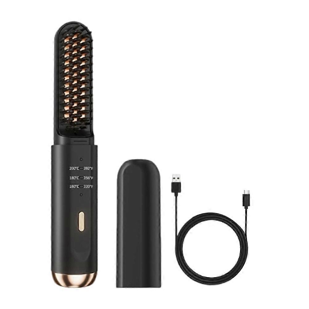 Beard Straightener for Men: Cordless Heated Beard Brush for Men, Electric Hot Comb, Anti-Scald Mini Straightening Brush Black