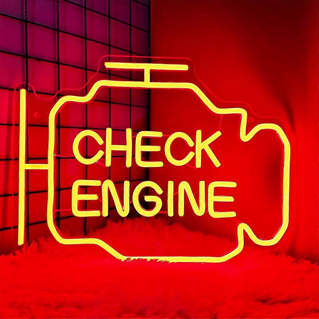 Check Engine LED Neon Garage Sign, Yellow Light for Auto   Wall Decor